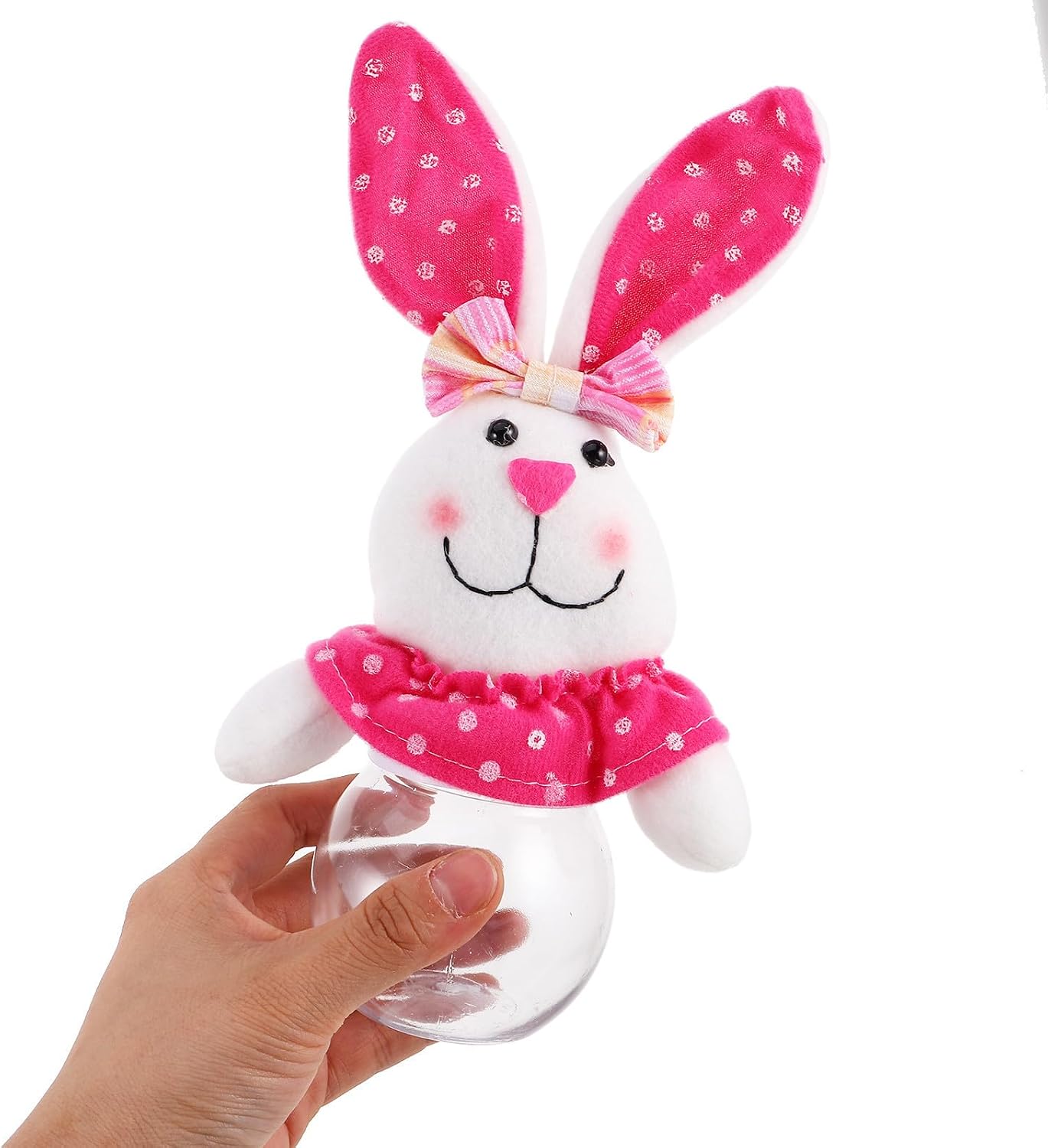 Reusable Pink Bunny Candy Container Lightweight Pvc Easter Bunny Shaped Candy Bottle for Party Favors and Storing Chocolates or Tiny Items, Easy to Store Easter Treat Box