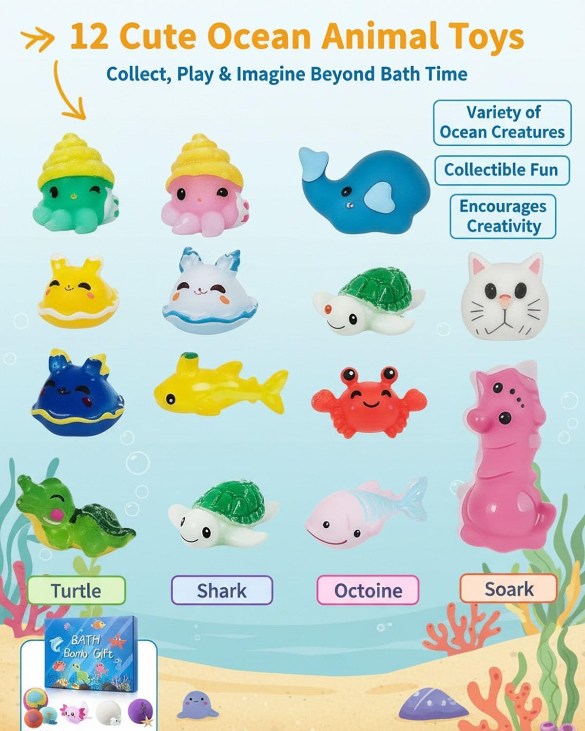 Bath Bombs with Surprise Toys Inside for Kids Gift 12 Pack Easter Egg Natural Rainbow Baths Bombs Ocean Theme Mega Foaming Bubbles Organic Essentials Shower Relaxing Kit for Girls Boys (1set)