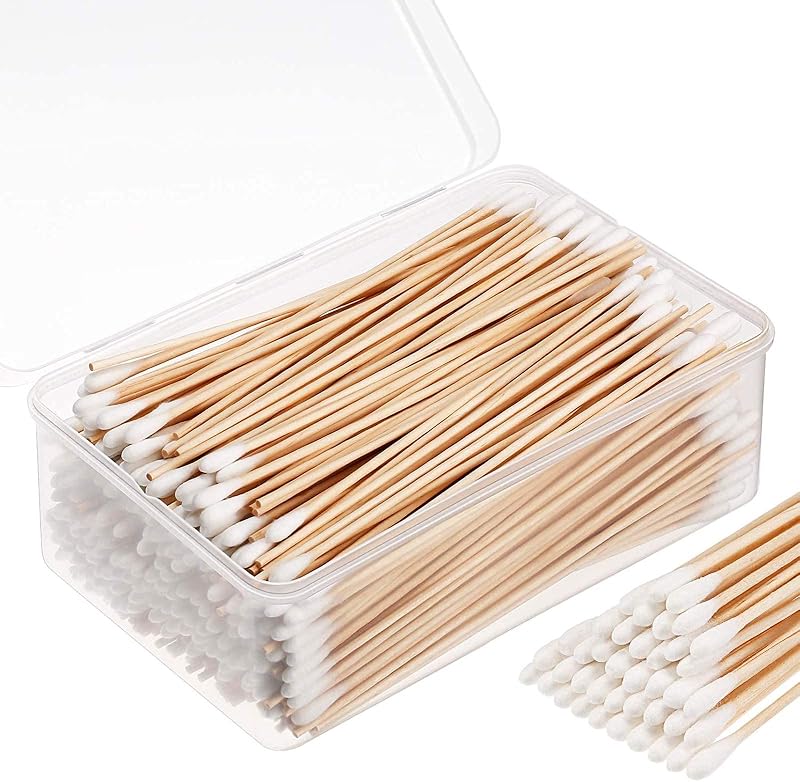 Norme 6 Inch 500 Pcs Long Cotton Swabs with Wooden Handles Cleaning Swabs Cotton Buds for Makeup Face Eyeshadow Nail, Gun, Electronics Clean and Remover Tool in Storage Case