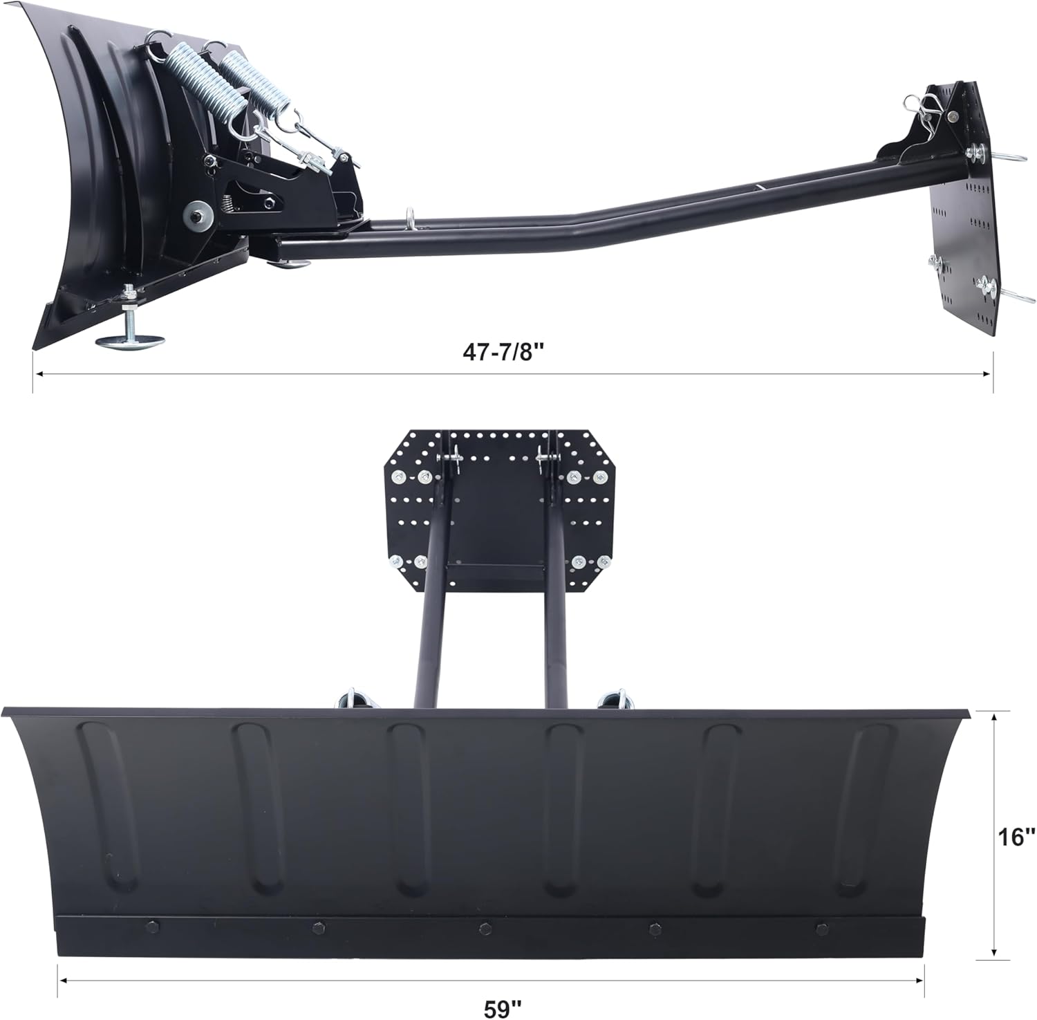 59 inch Wide Universal ATV UTV Snow Plow Kit Steel Blade Adjustable Snow Pusher Winter Vehicle Attachment Snow Clearing Equipment Outdoor Utility Black