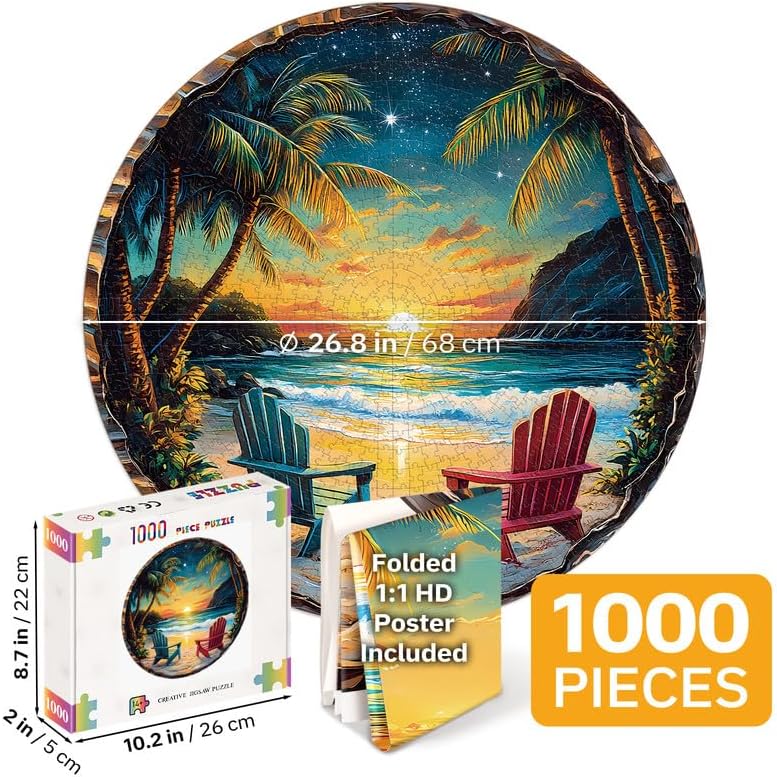 Jigfoxy Puzzles for Adults 1000 Pieces – Sunset Beach, Hard & Challenging Jigsaw, Relaxing Fun Game, Perfect Birthday for Puzzle Lovers, Home Décor