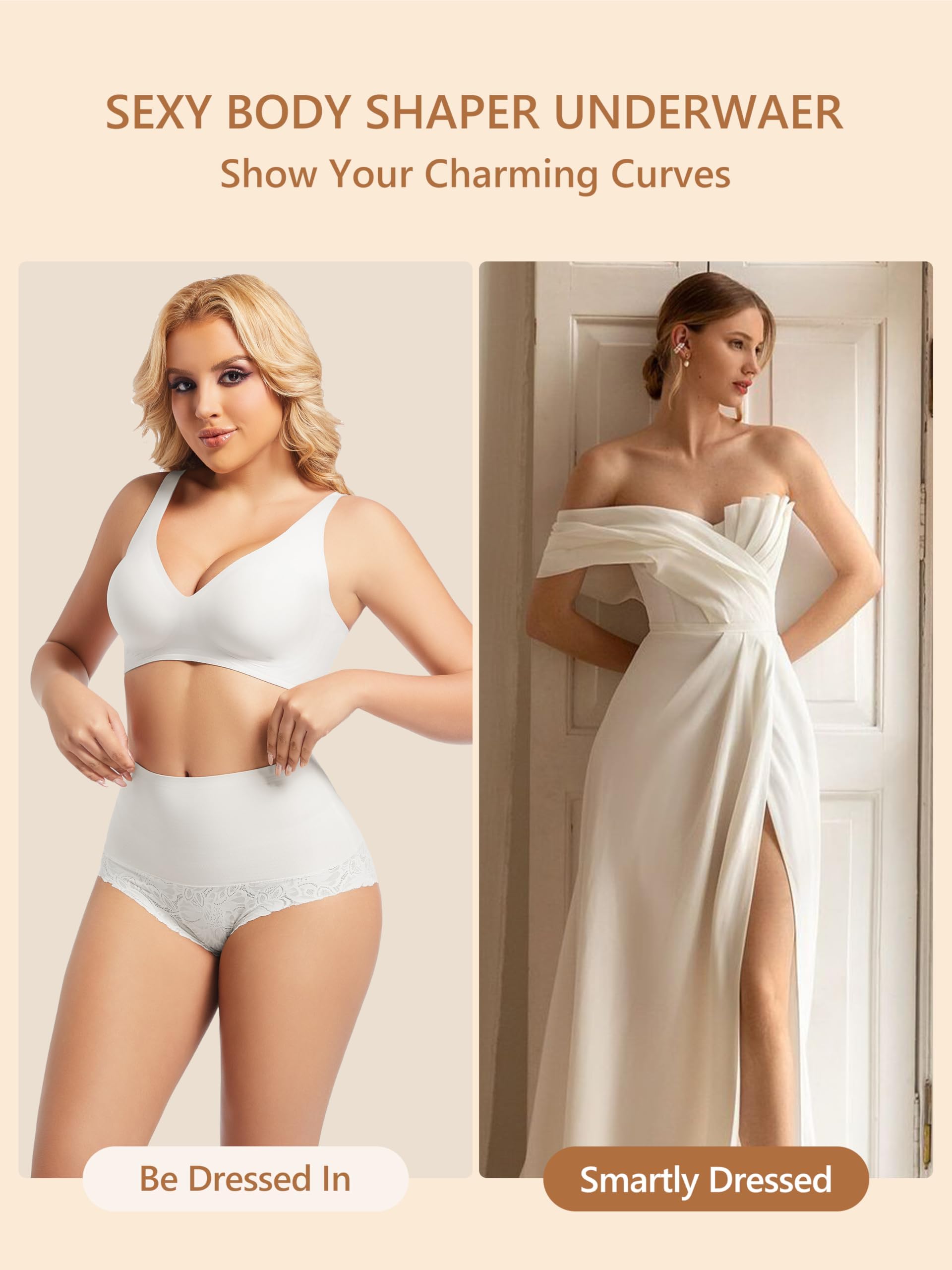 HBselect Shapewear Damen Bauchweg Unterhose, Spitze Miederhose Tanga Unterwäsche String Miederslip Figurformende Hoher Taille Miederpants Unterbauch Kontrolle Body Shaper