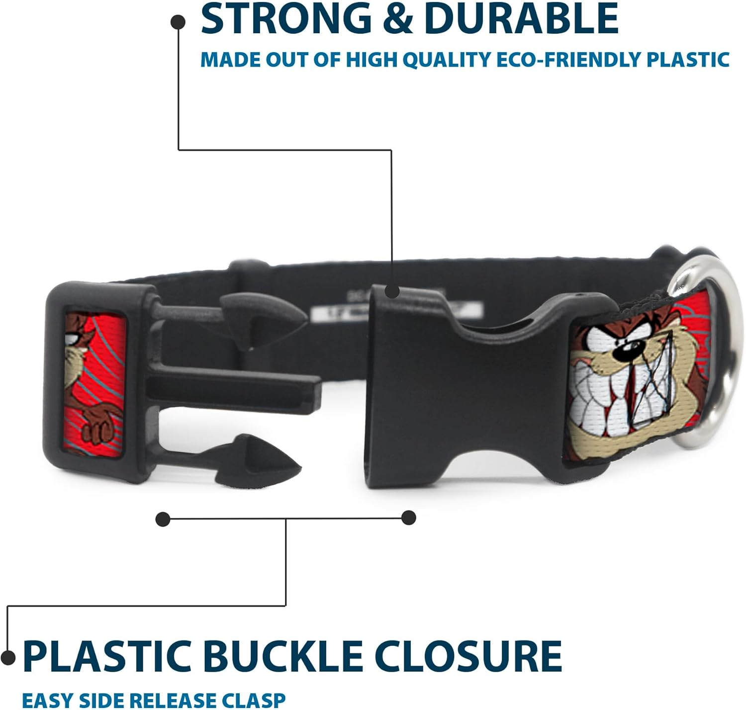 Buckle-Down Plastic Clip Collar - Tasmanian Devil Expressions Red Swirl - 1.5" Wide - Fits 16-23" Neck - Medium