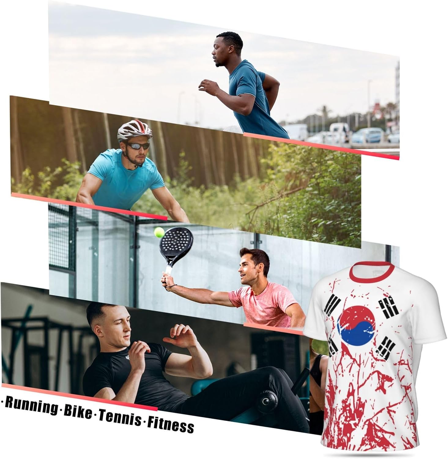 South Korea Flag Grain Team Mesh T-Shirt Jerseys for Running Cycling Soccer Fans Tennis Fitness Sports, Black