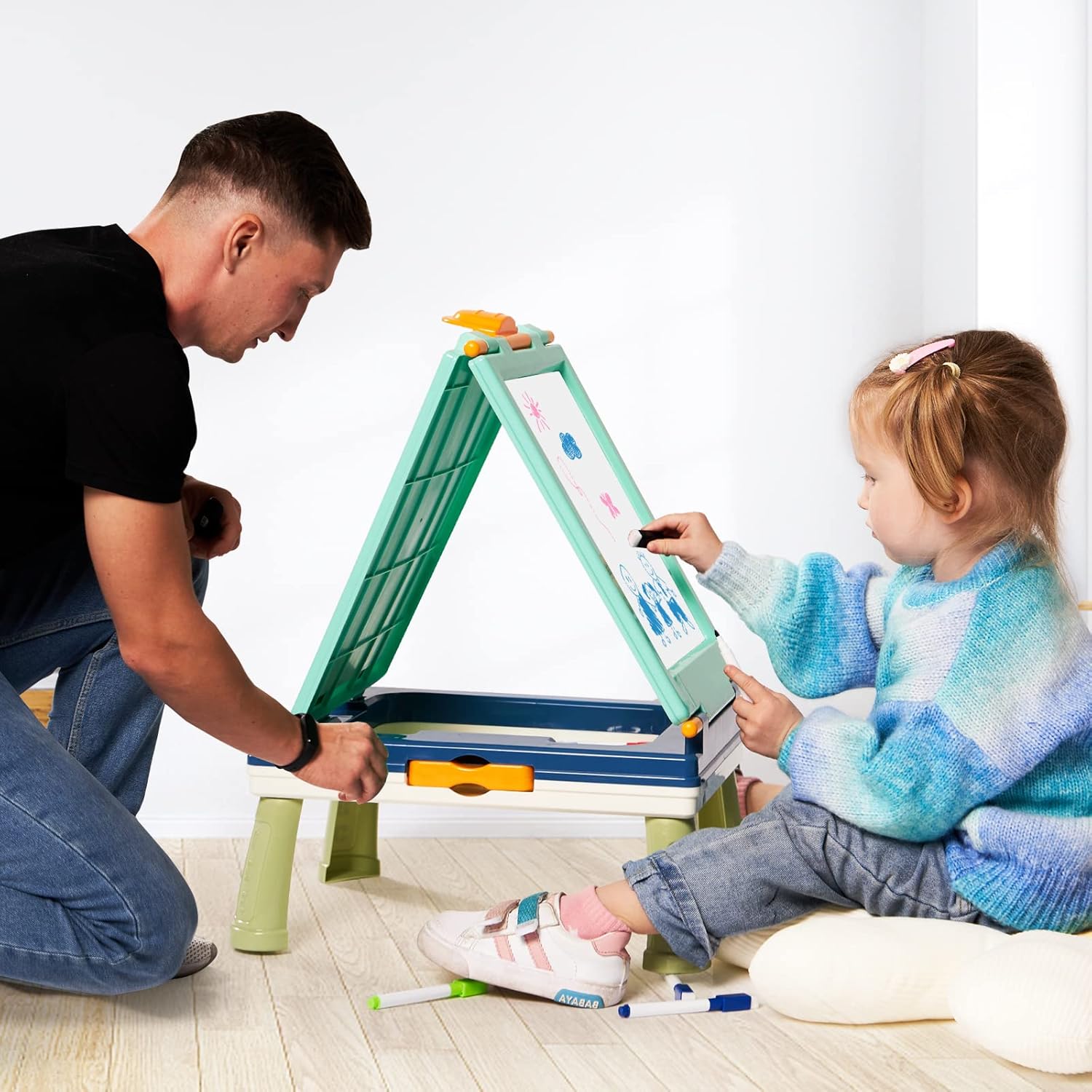 AyeKu Easel for Kids, 5IN1 Tabletop Standing Easel with Chalkboard and Magnetic White Board Letters Portable Art Easel for Toddlers Kids - Green