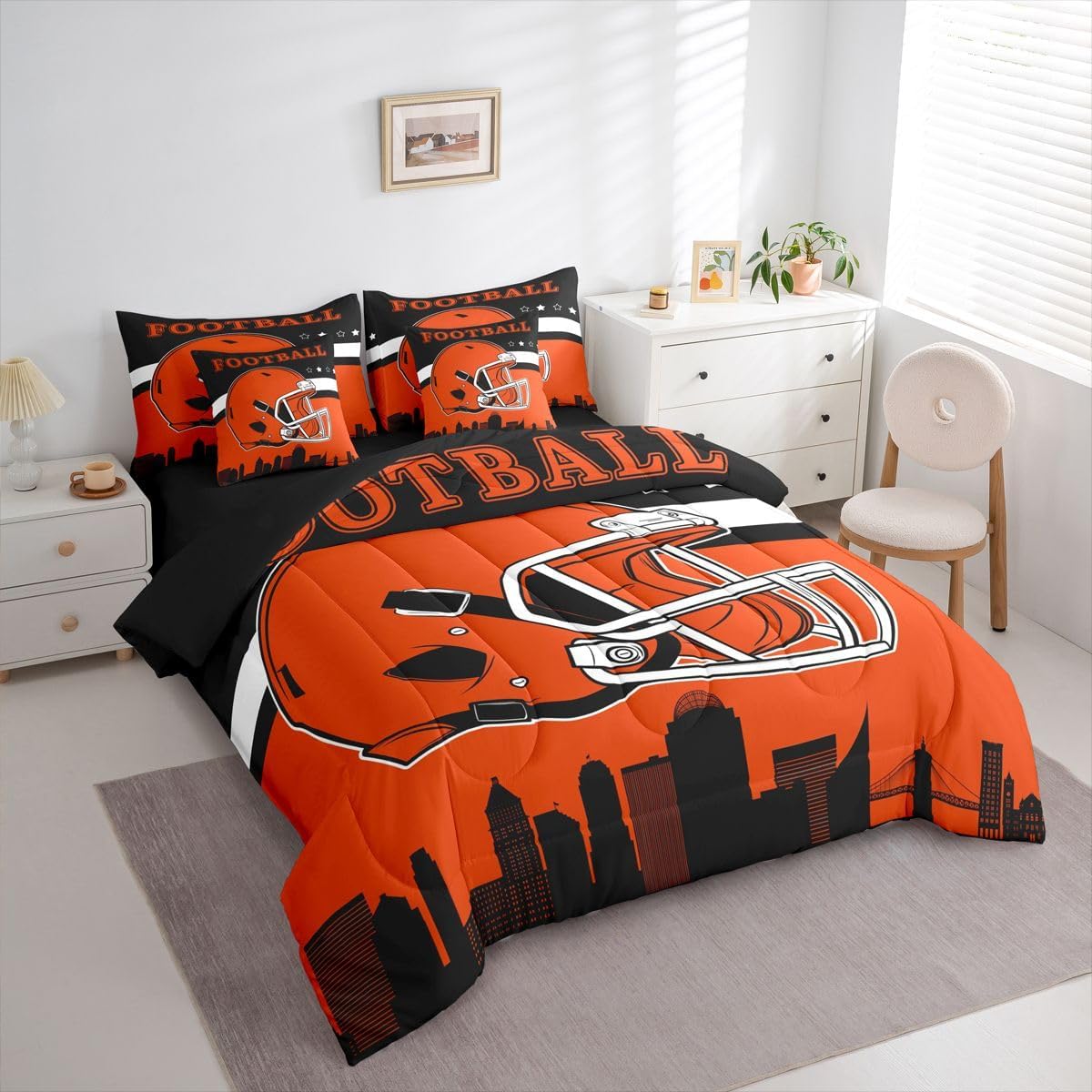 Erosebridal Football 7 Pcs Comforter Set Football City Bedding Set Full Size,Kids Boys Sports Themed Bed in A Bag with Flat and Fitted Sheet for Ruby Players Lovers Bed Set with Sheets
