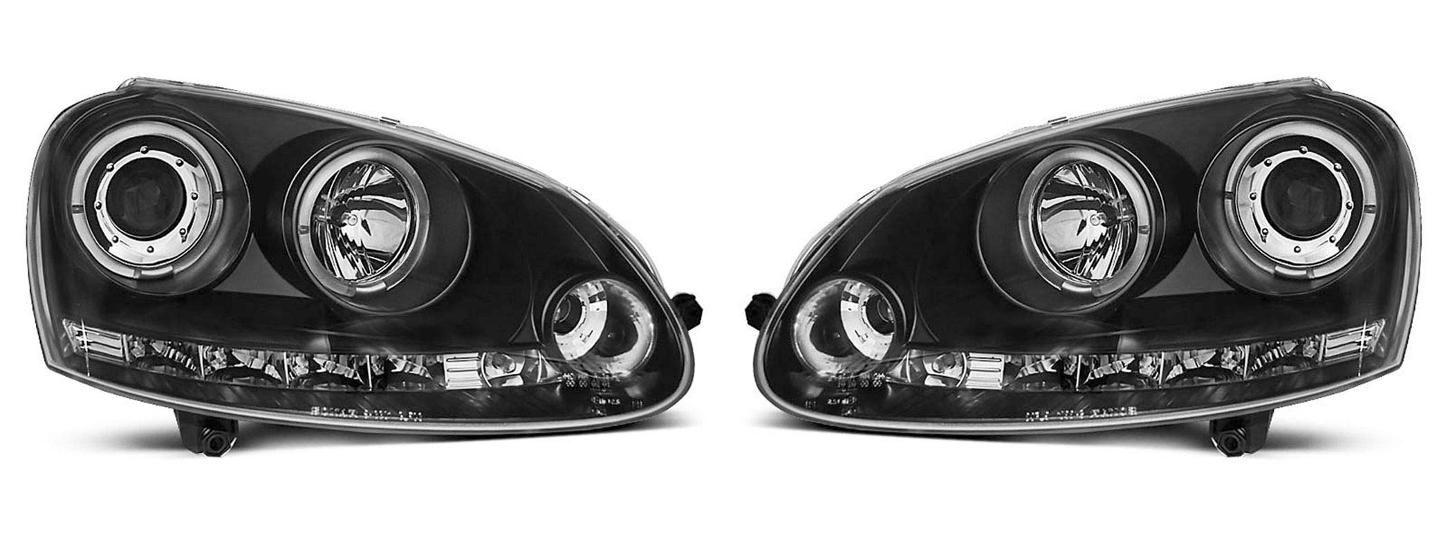 Fari Anabbaglianti Per VW Golf 5 (2003-2009) | VR-1683 | Set Nero Con Luci DRL Angel Eyes | Certificati E-Mark - 2