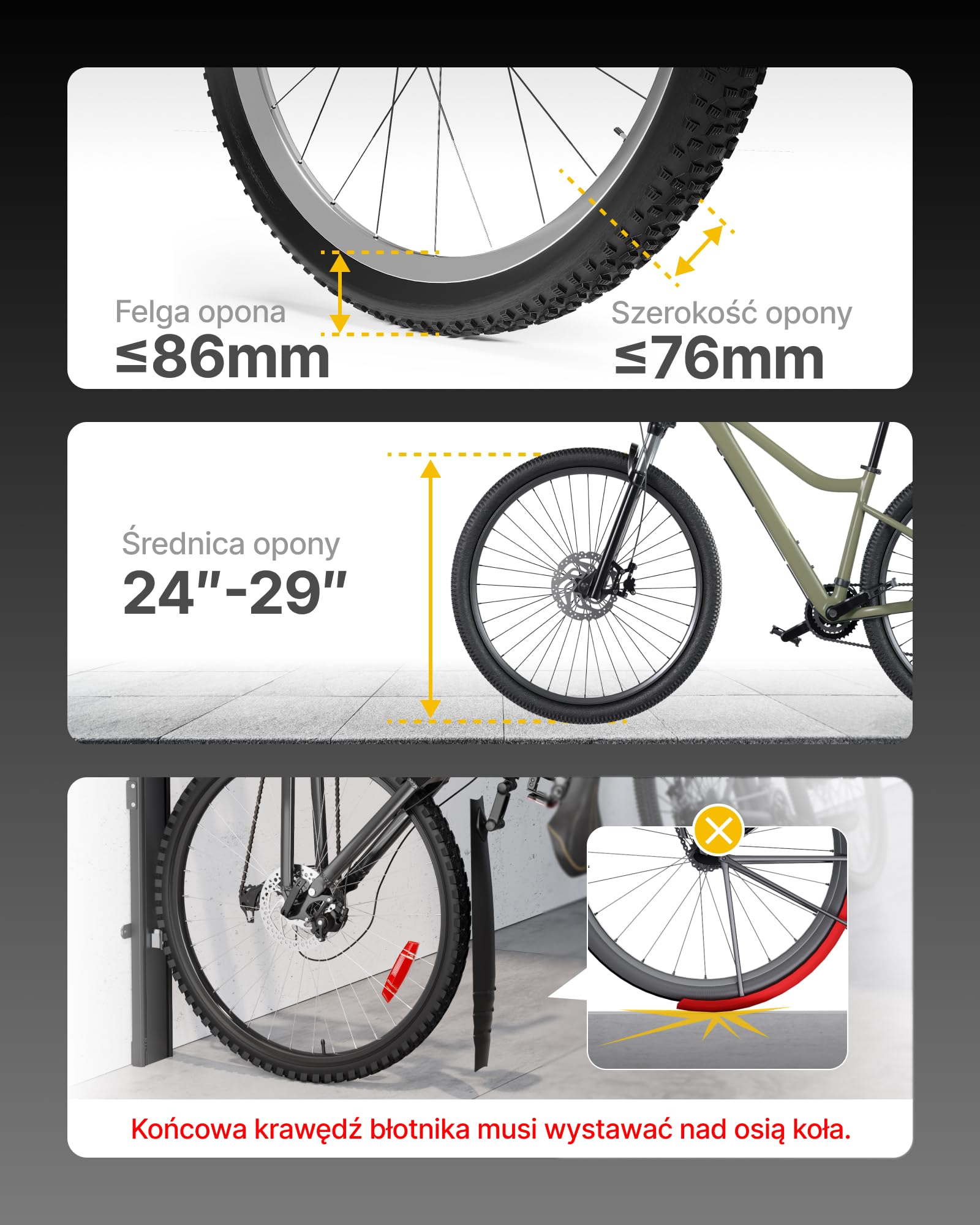 monTEK Automatyczny Uchwyt Rowerowy na Ścianę, Pionowy Wieszak Rowerowy do Opon 24-29 Cali, Udźwig do 32 kg, Oszczędność Miejsca w Garażu dla Rowerów Górskich, Szosowych i E-bike