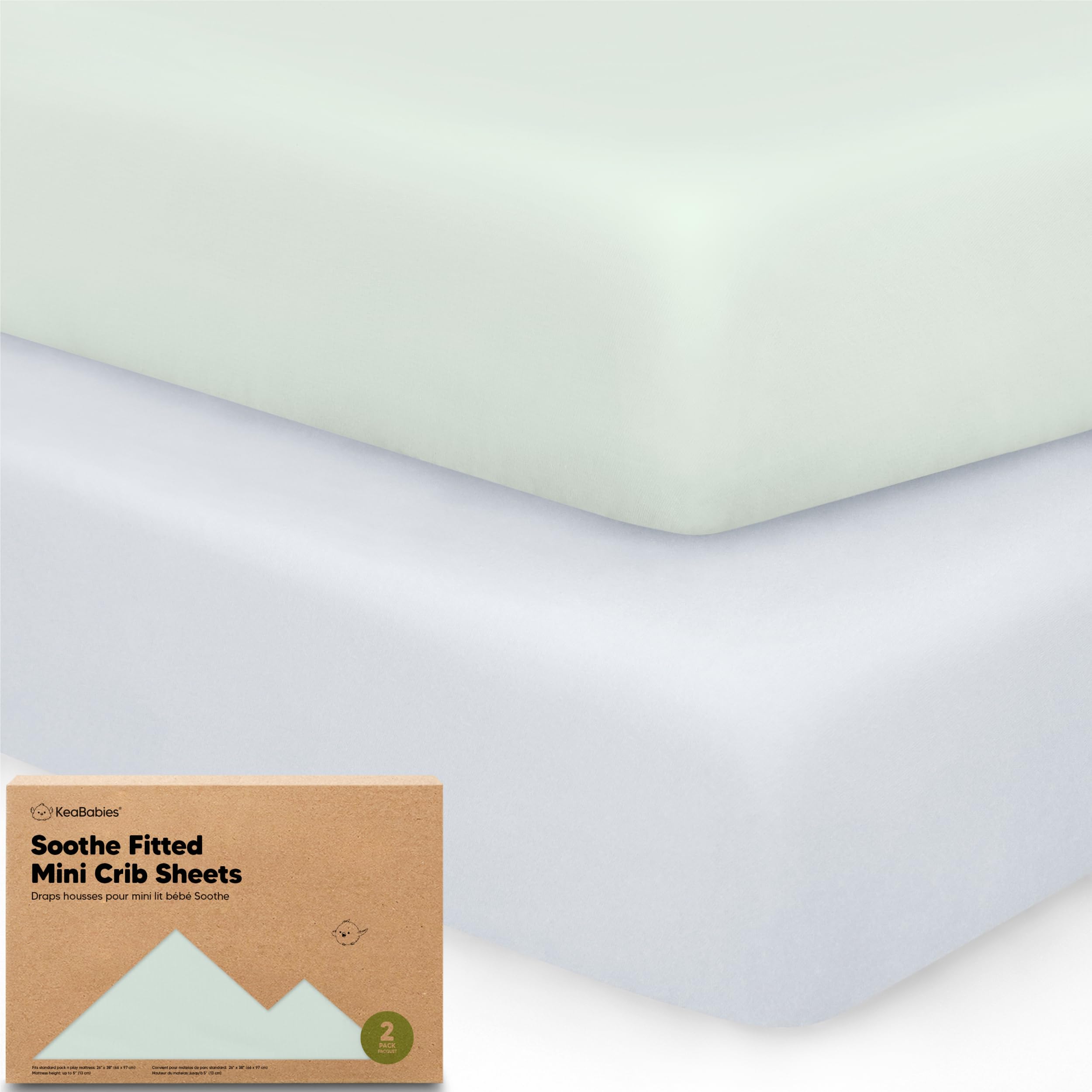 2-Pack Mini Crib Sheets Fitted, 38x26 Pack N Play Mattress Sheets (Cove)