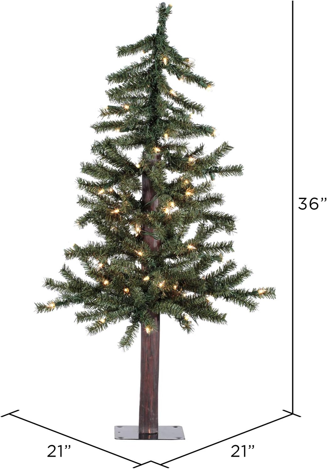 Vickerman 3' Natural Alpine Artificial Christmas Tree, Warm White LED Lights. - Faux Christmas Tree - Seasonal Indoor Home Decor