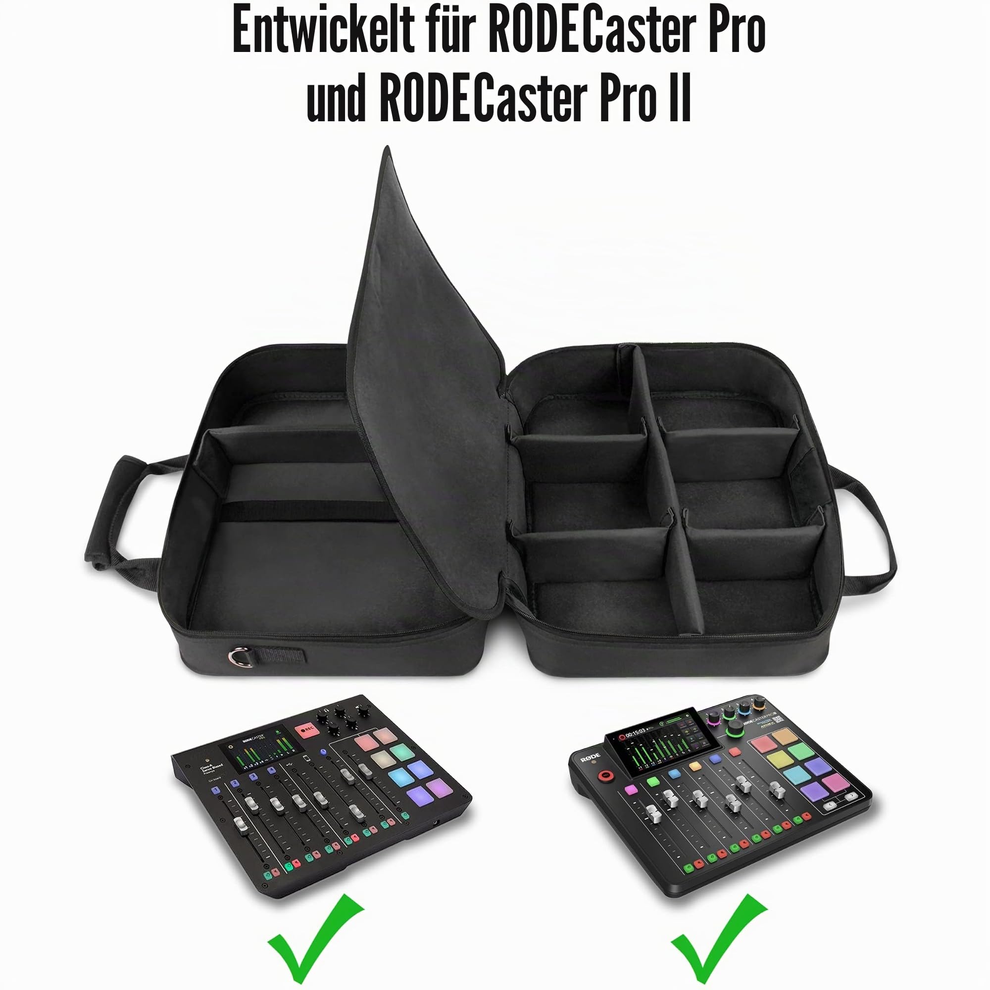 USA Gear Audio-Mixer-Tasche – Podcast-Mixer-Reisetasche mit Kratzfester Innenseite und Anpassbarer Aufbewahrung – Kompatibel mit RODECaster Pro, RODECaster Pro II und Mehr Geräten (Schwarz)