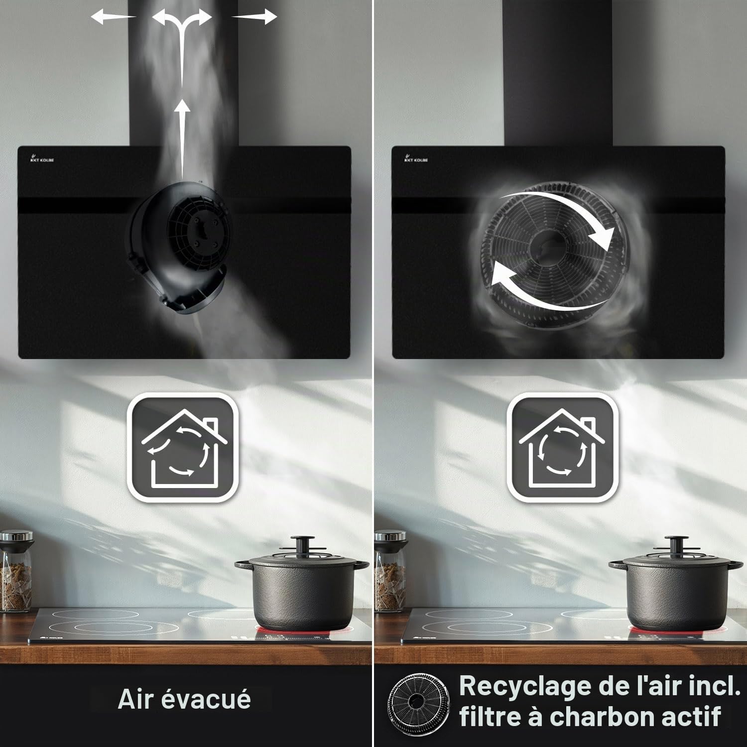 Hotte aspirante cuisine 80 cm | Inclinées | acier inoxydable | verre noir | WiFi | arrête automatiquement | éclairage LED RVB | Opération tactile | STYLE8005SMAO