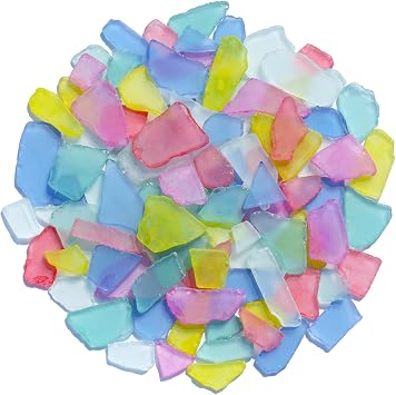 QYGL Sea Glass for Crafts - 14oz Mixed Colors Seaglass Pieces - Vase Filler and Aquarium Ornament, DIY Craft Supplies for Art, Beach Weddings, and Home Decor, Flat Frosted Dyed Color Stone
