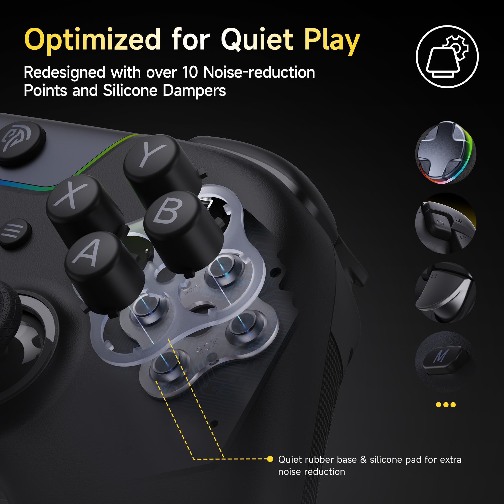 EasySMX X05PRO Controller Wireless PC con Tasti Quiet, Trigger 2 Livelli, Joystick Hall, 2 Pulsanti Programmabili, Batteria 1000mAh, Compatibile PC Windows/Switch/Android/iOS-Nero