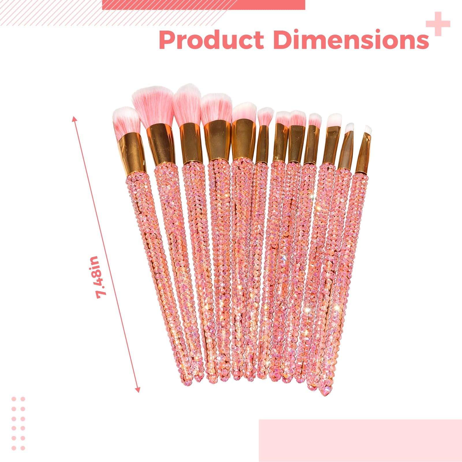 12er Set Schminkpinsel mit rosa Strasssteinen, Kristall-Design, professionelles Gesicht- und Augen-Make-up-Pinsel-Set, Blingbling Beauty Pinsel für Damen und junge Mädchen