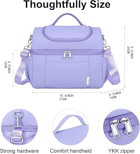 Miniatura 2 de NOL Natural Organic Lifestyle Fiambrera para adultos, bolsa de almuerzo aislada grande de doble compartimento, hielera ligera de nailon impermeable