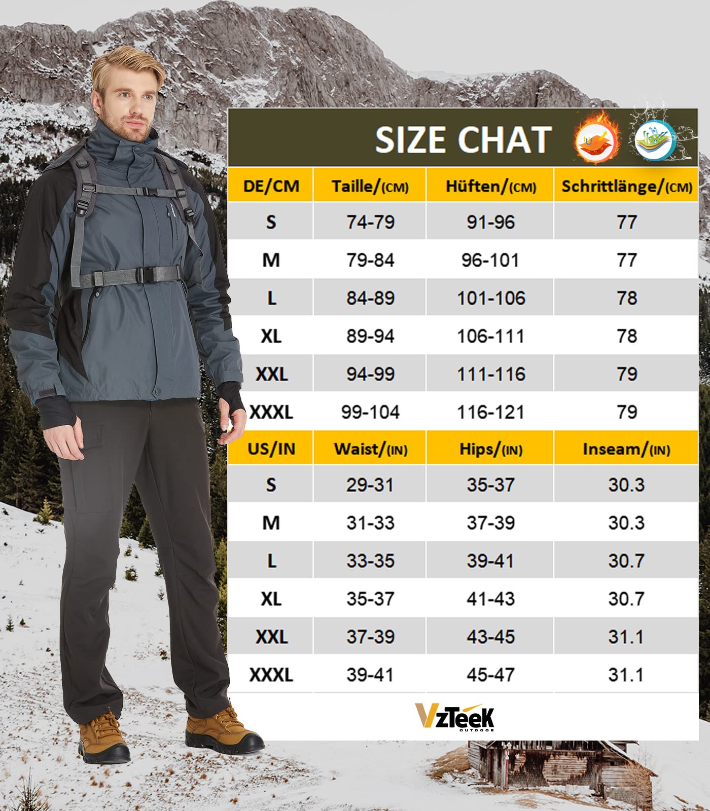 Pantalon de ski thermique pour homme - Pantalon de neige : imperméable et doublé - Pantalon d'hiver Softshell pour l'hiver et le snowboard