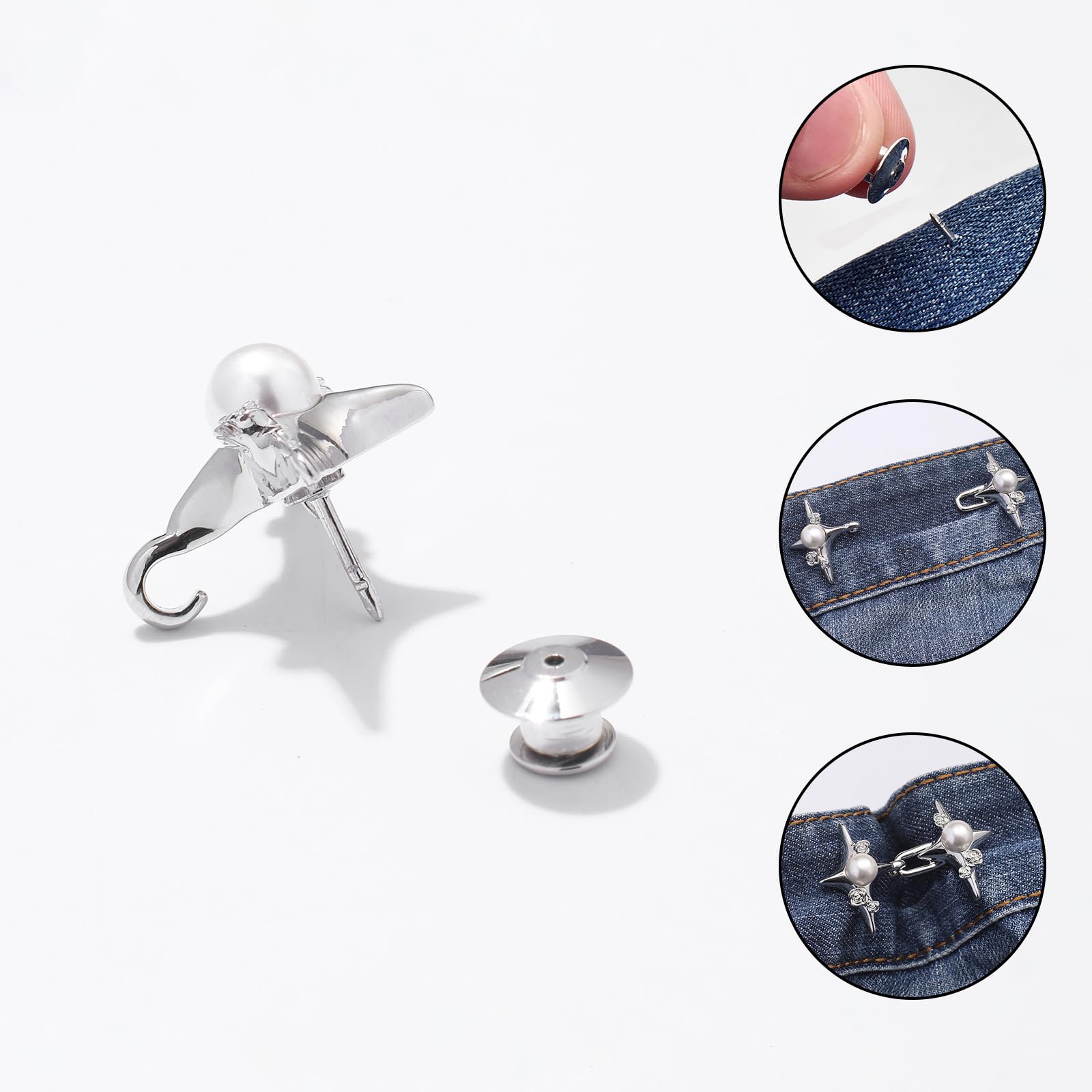 Juego de 2 tensores de cintura para pantalones, clip de cintura con estrella de perla, botones instantáneos sin costura para jeans sueltos, vestidos, faldas para mujeres y niñas, regalo