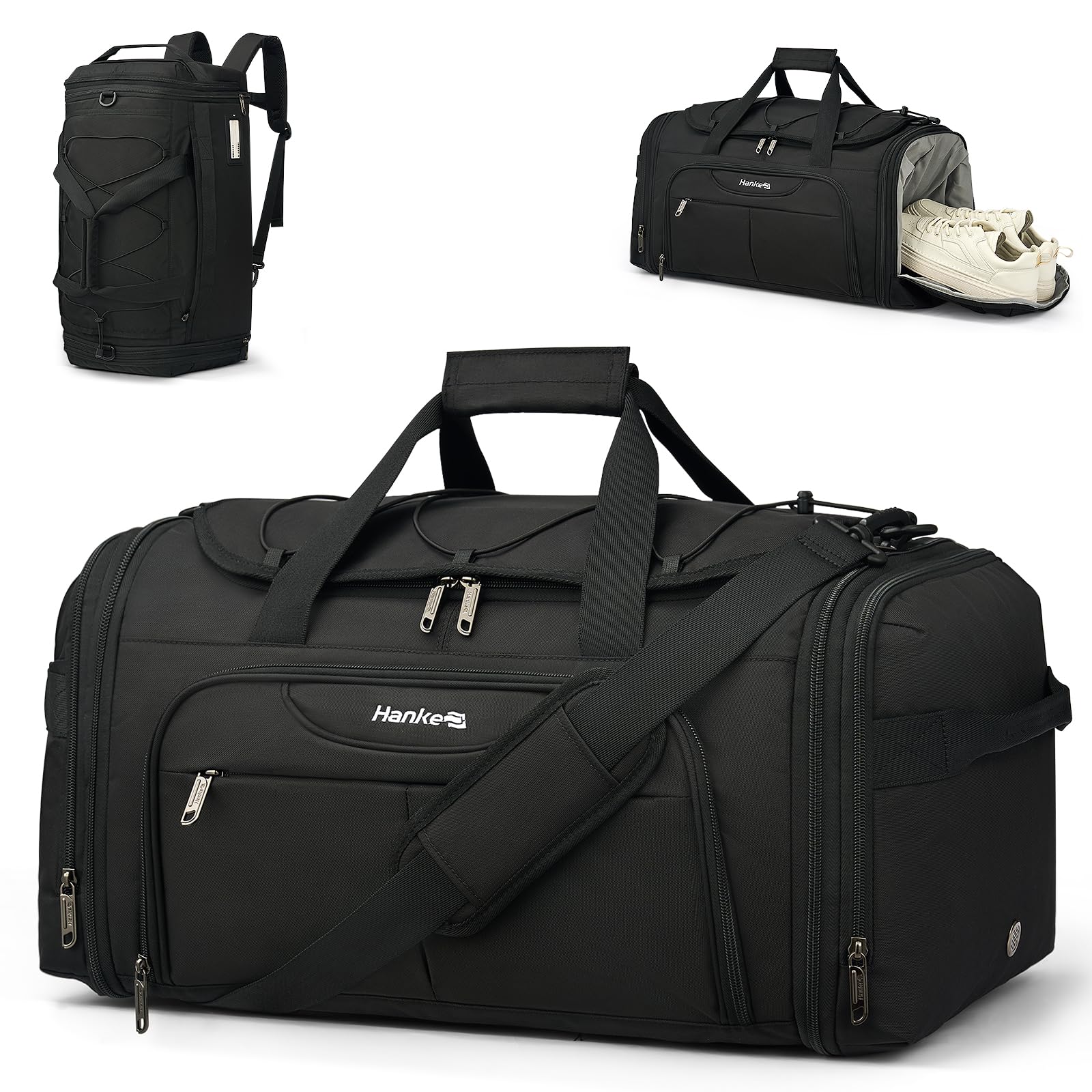 Expandable Carry On Duffle Bag for Travel 45L-55L Black