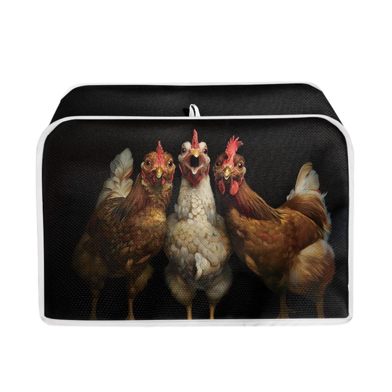 JUDENTIDOS Black Toaster Cover 4 Slice Long Slot Rooster Chicken Print Bread Maker Covers Machine Washable Appliance Accessories