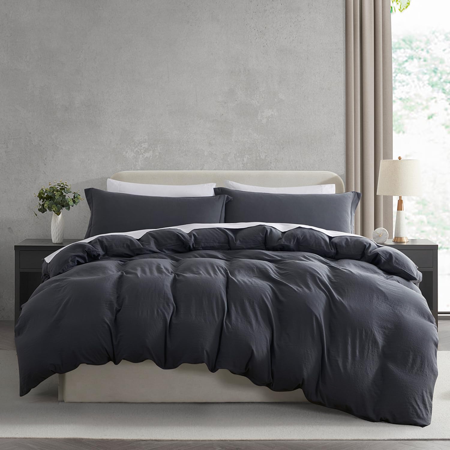 Nestl Grey Duvet Cover Full Size - Soft Prewashed Full Size Duvet Cover Set, 3 Piece, with Zipper Closure, 1 Duvet Cover 80x90 inches and 2 Pillow