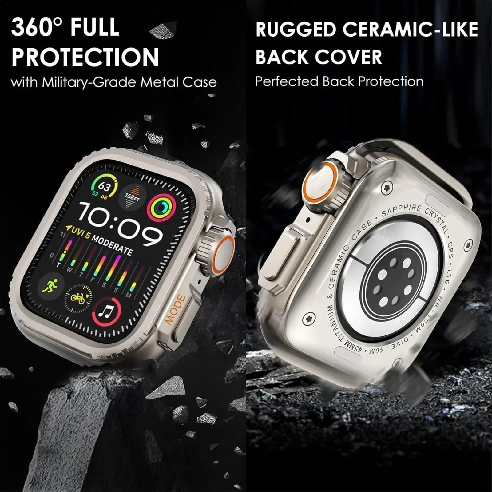 KLVN Cover in metallo per Apple Watch Ultra 2 S10 42mm S10 46m 49mm 45mm Custodia protettiva per paraurti iWatch Series 9 8 7 6 5 SE 44MM Lunetta cambia in Ultra