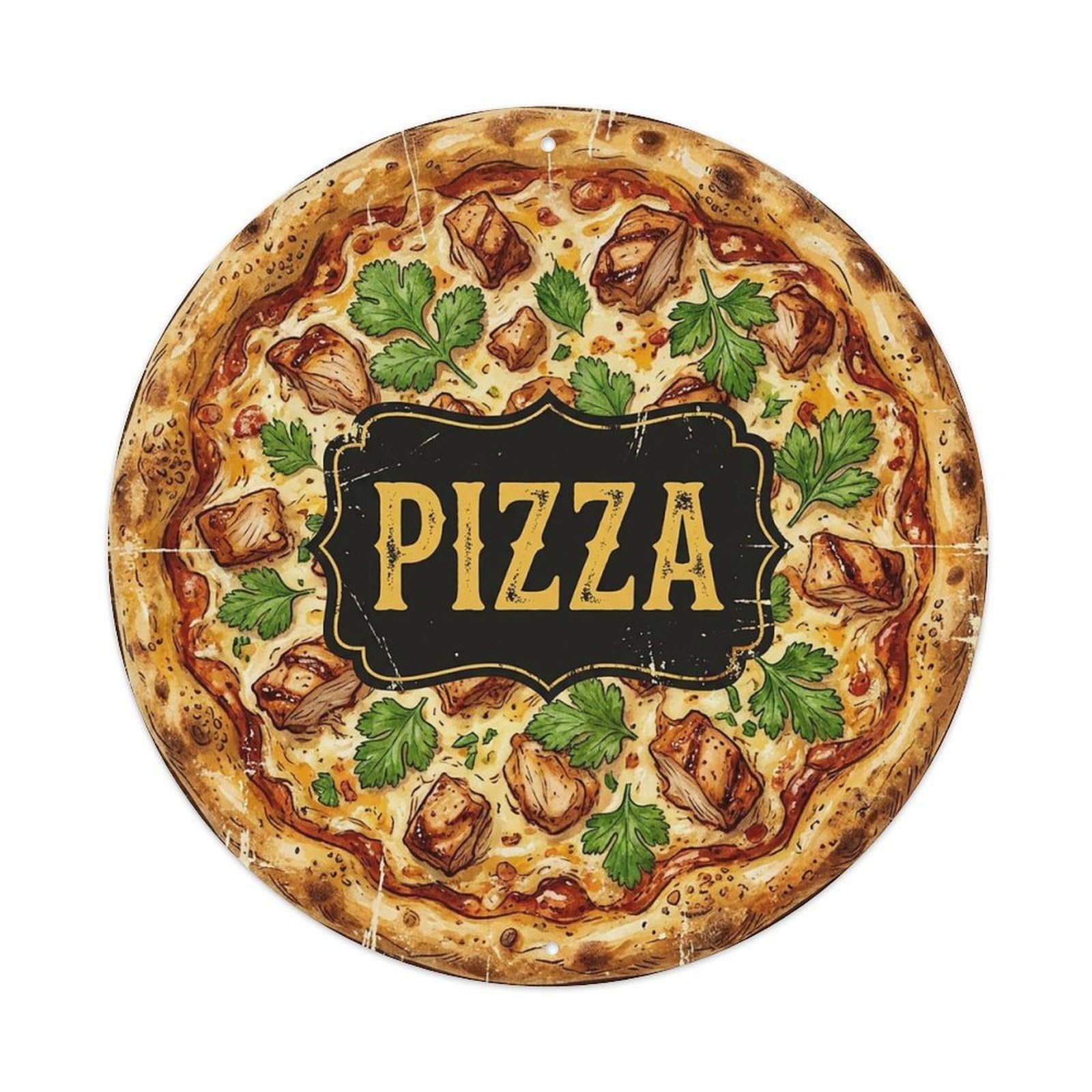 Yrnq 8X8inch Vintage Style Vintage Pizza Bbq Chicken Herb Food Decoration Metal Tin Sign