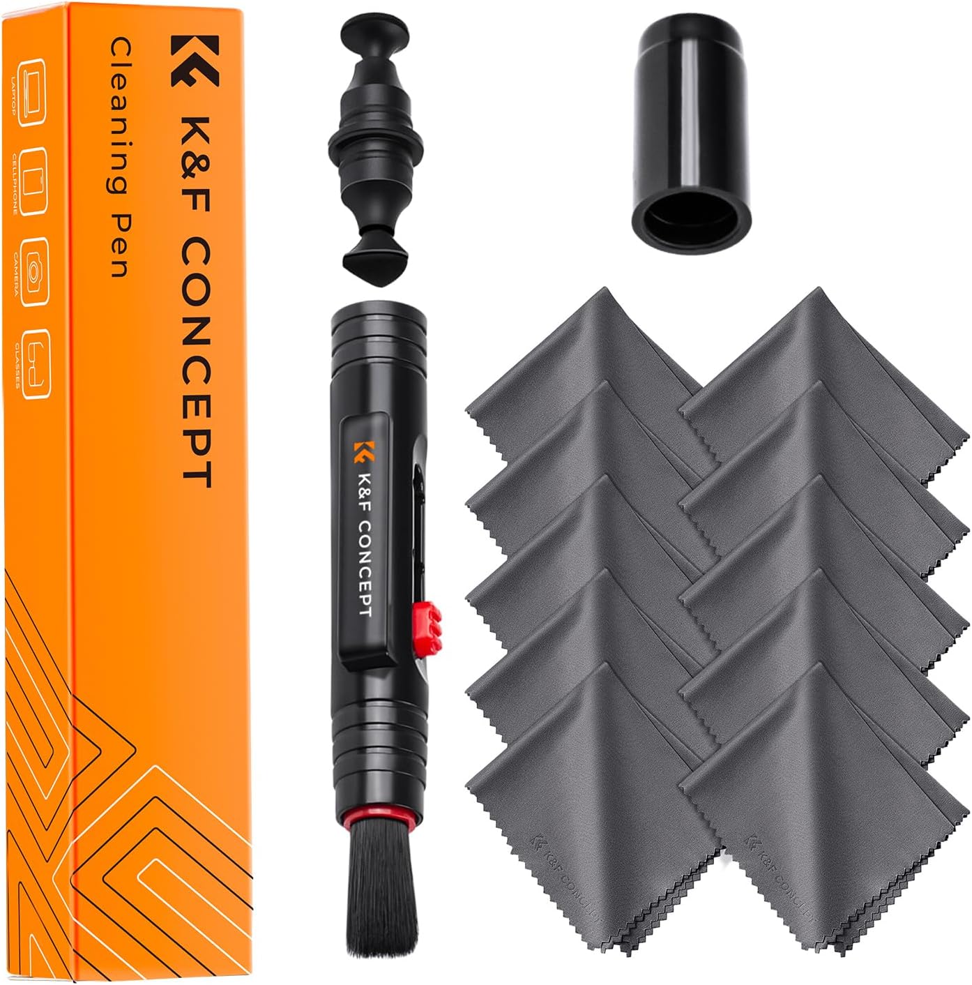 K&F Concept 10 Pack Lens Cleaning Cloth，Lens Cleaning Pen with Soft Brush, Double-Sided Carbon Head for Camera Lens, Optical Lens, Glasses