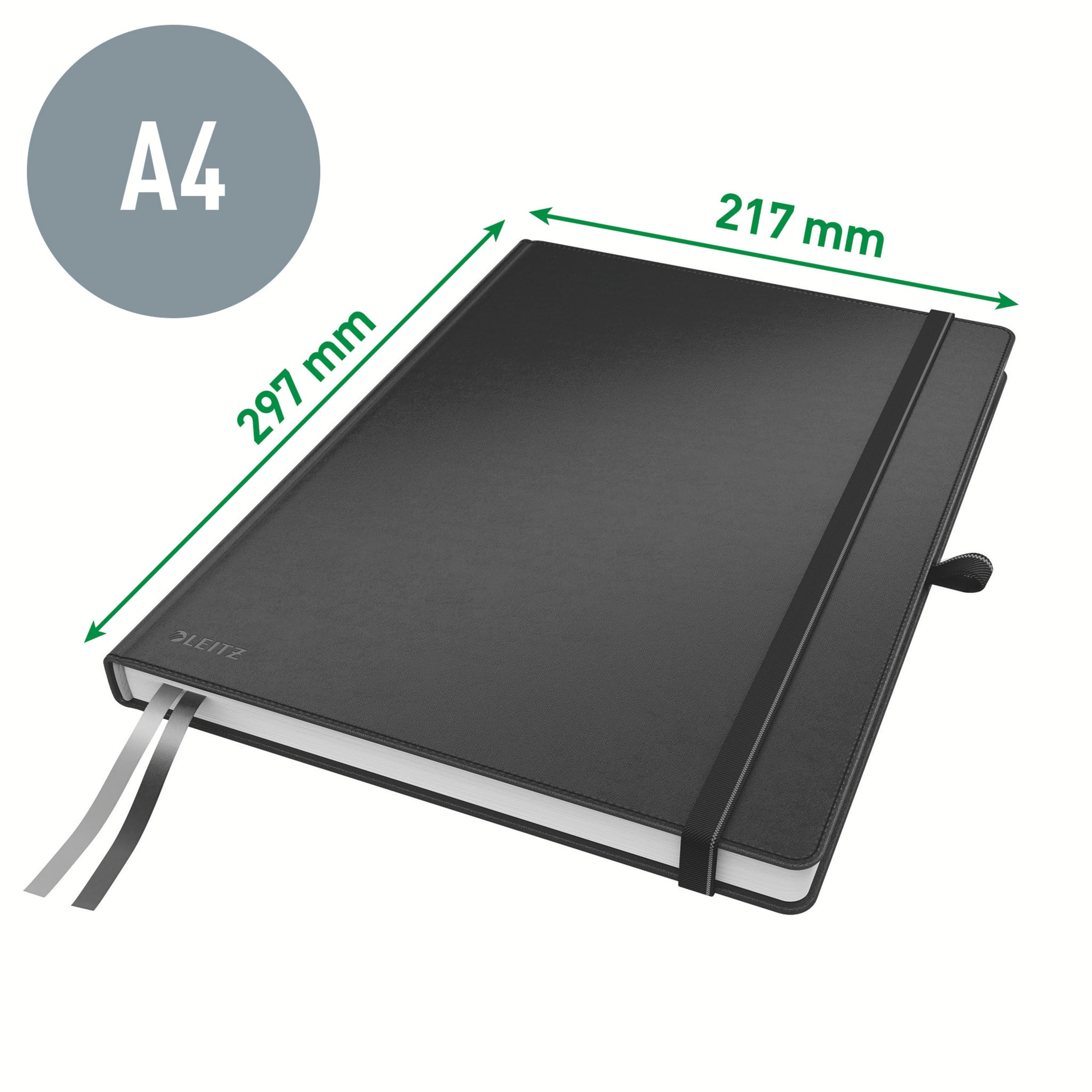 Leitz Complete Qualitäts-Notizbuch A4 liniert, 160 Seiten, 80 Blatt, Hardcover mit hochwertigem Einband, 100 g/m² Papier FSC zertifiziert, Verschluss, Lesezeichen, Stiftschlaufe, Rot, 44720025