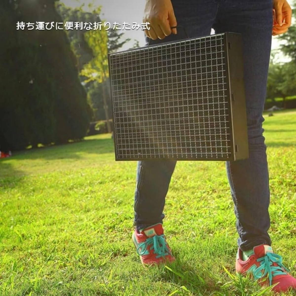 折りたたみBBQコンロ 大型3-5人用 グリルセット 炭受けトレイ付属 Lサイズ 軽量コンパクト仕様 アウトドアキャンプ用 家庭用ガ