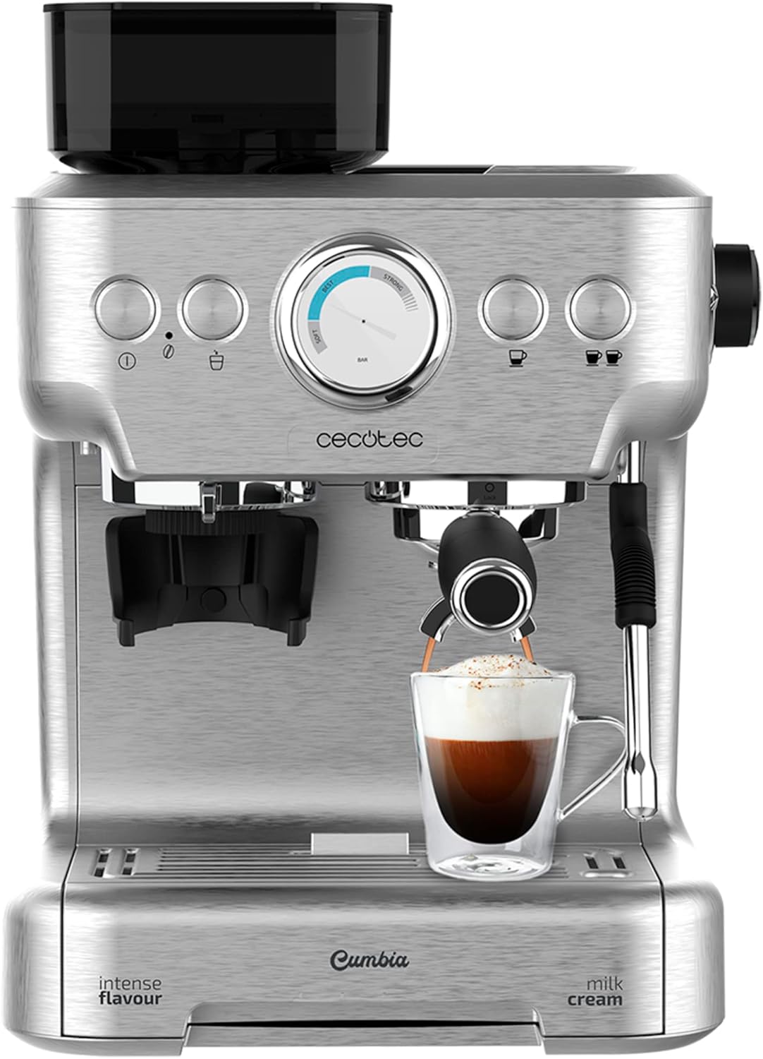 Cecotec Cumbia Macchina da caffè 20 Barista Aromax con macinacaffè. 20 bar, manometro, fino 2 tazze, vaporizzatore, pannarello, 2900 W Cecotec Cumbia Macchina da caffè 20 Barista Aromax con macinacaffè. 20 bar, manometro, fino 2 tazze, vaporizzatore, pannarello, 2900 W