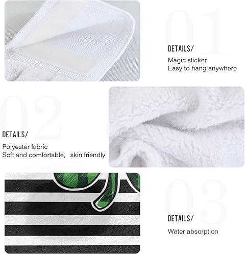 Miniatura 5 de Kcldeci Toallas de mano colgantes de trébol del día de San Patricio con lazo para colgar toallas de mano de trébol a rayas toallas de mano suaves y