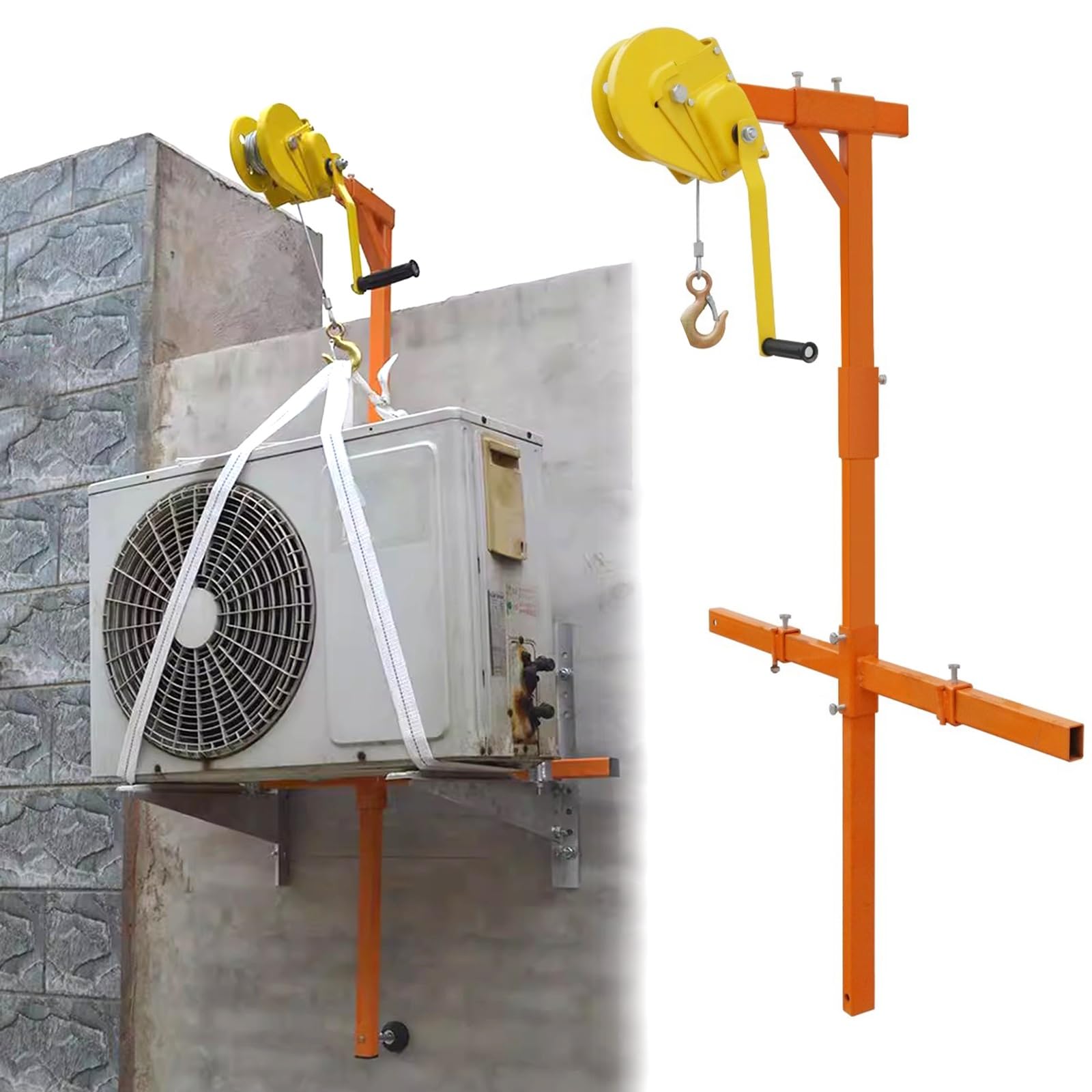 Heavy Duty Manual Winch Hoist for Ladder Lifting, HVAC and Outdoor Unit Installation, Supports Air Conditioners, Compressors, Mini Splits, Roof and Garage Renovations, 300KG Capacity