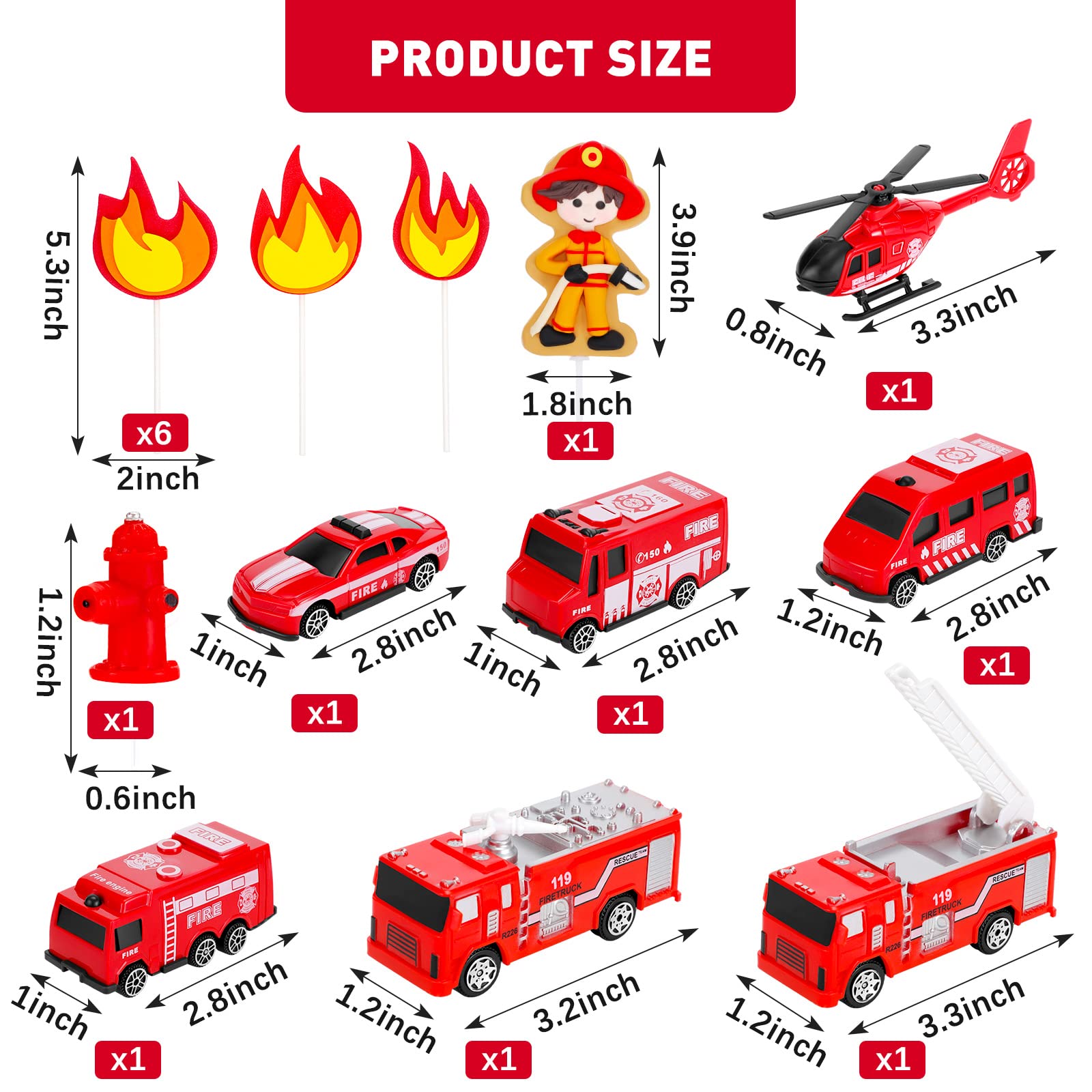 7-Piece Fire Truck Birthday Cake Topper Set - Cardboard Decorations For Fireman Theme Cupcakes & Party Supplies - View #7