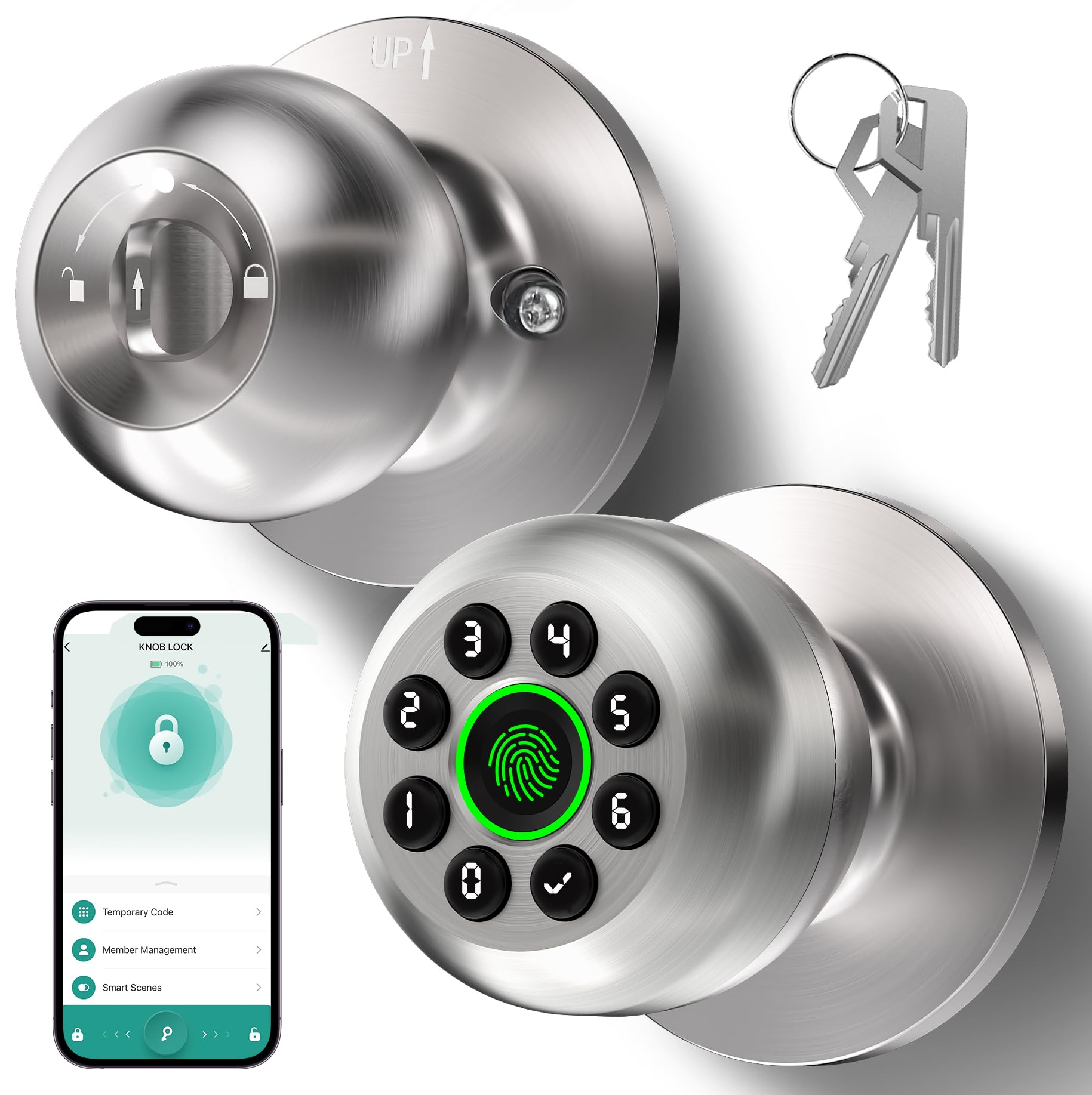 KLLOQUE Smart Fingerprint Door Lock with App Control & Key, Keyless Entry Door Lock, Electronic Keypad Door Lock,Door Locks for Bedroom,Garage,Home,