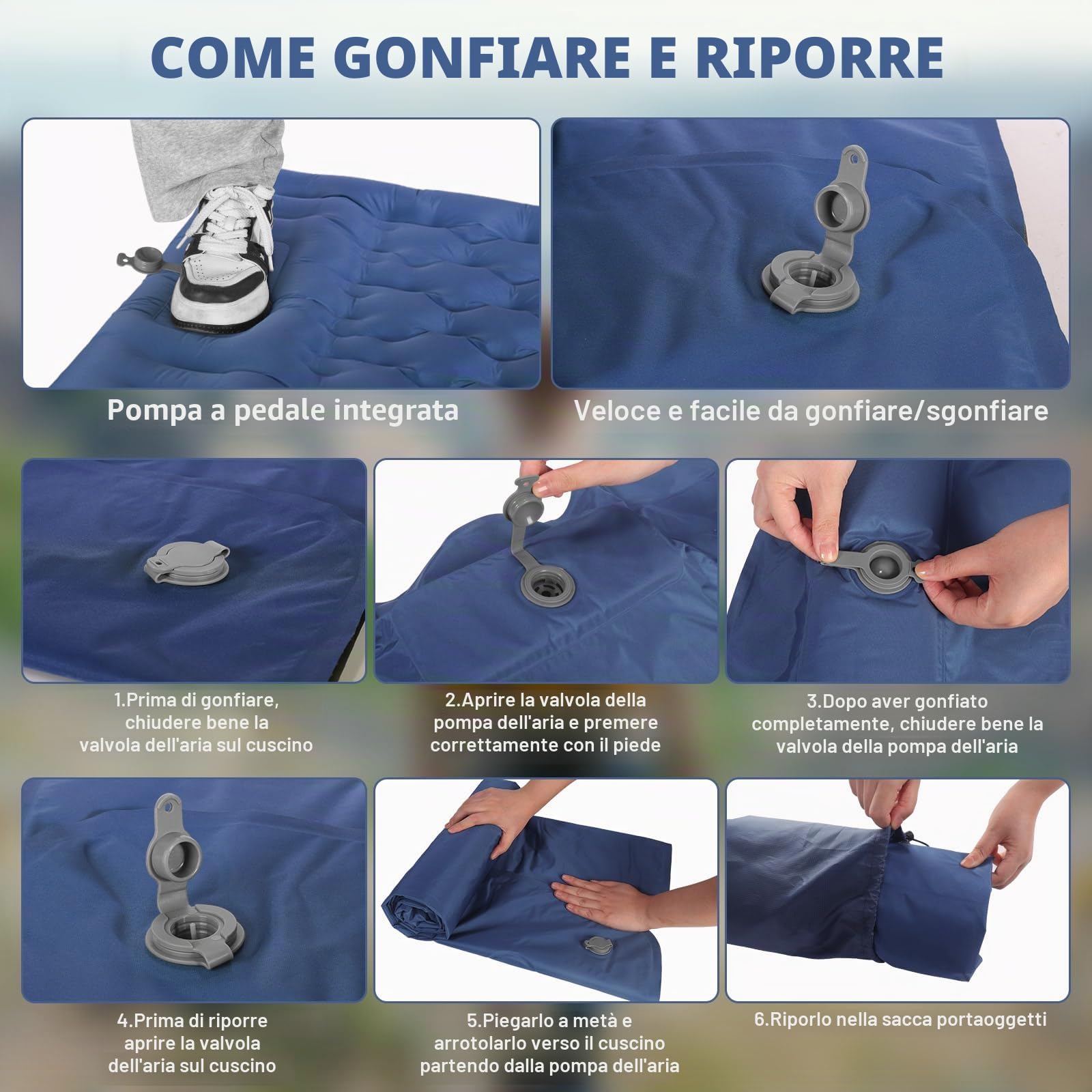 Materassino Da Campeggio Autogonfiante: Extra Spesso 12 Cm Ultraleggero Materasso Gonfiabile Il Più Comodo Pieghevole Materassino Autogonfiante Con Pompa A Pedale Per Trekking Tenda (Blu Marino)