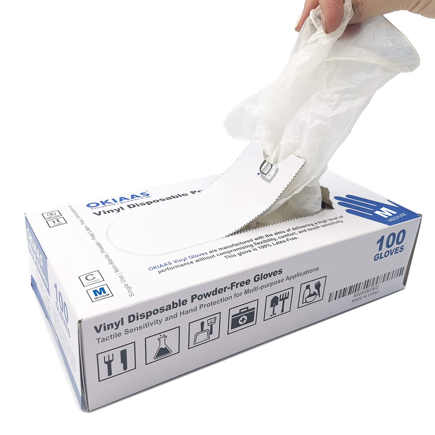 OKIAAS Disposable Clear Vinyl Gloves - Latex Free, Small Size, 100 Count Box, For Food Handling & Household