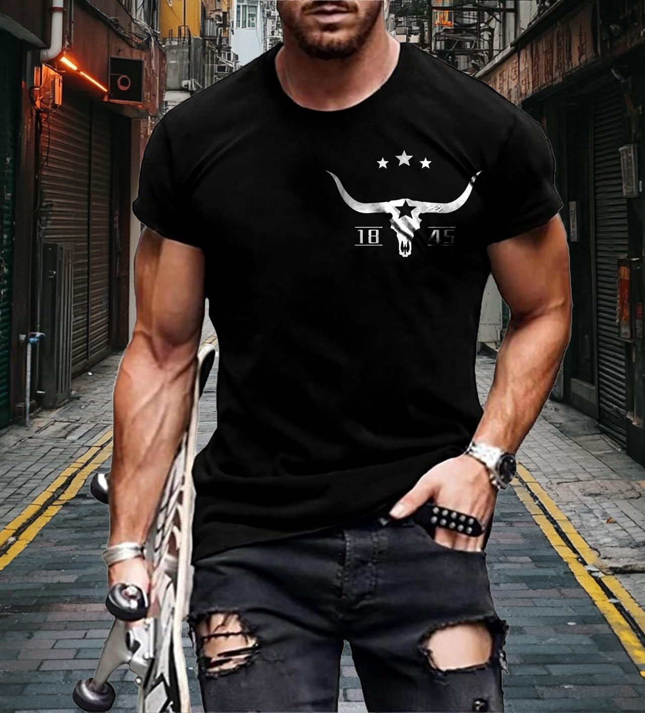 LOAIHA Cowboy Shirts for Men Cow Skull Graphic T Shirts Short Sleeve Western T Shirts Crew Neck Shirts Vintage Tee Shirts - Image 2