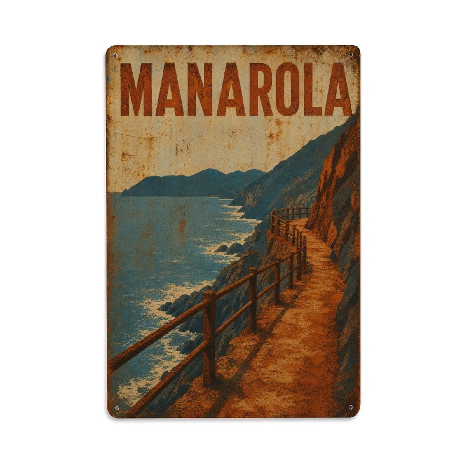 Huiyhb 8X12inch(20X30cm) Vintage Travel Manarola Coastal Path Hiking Trail Scenic Italy Metal Tin Sign