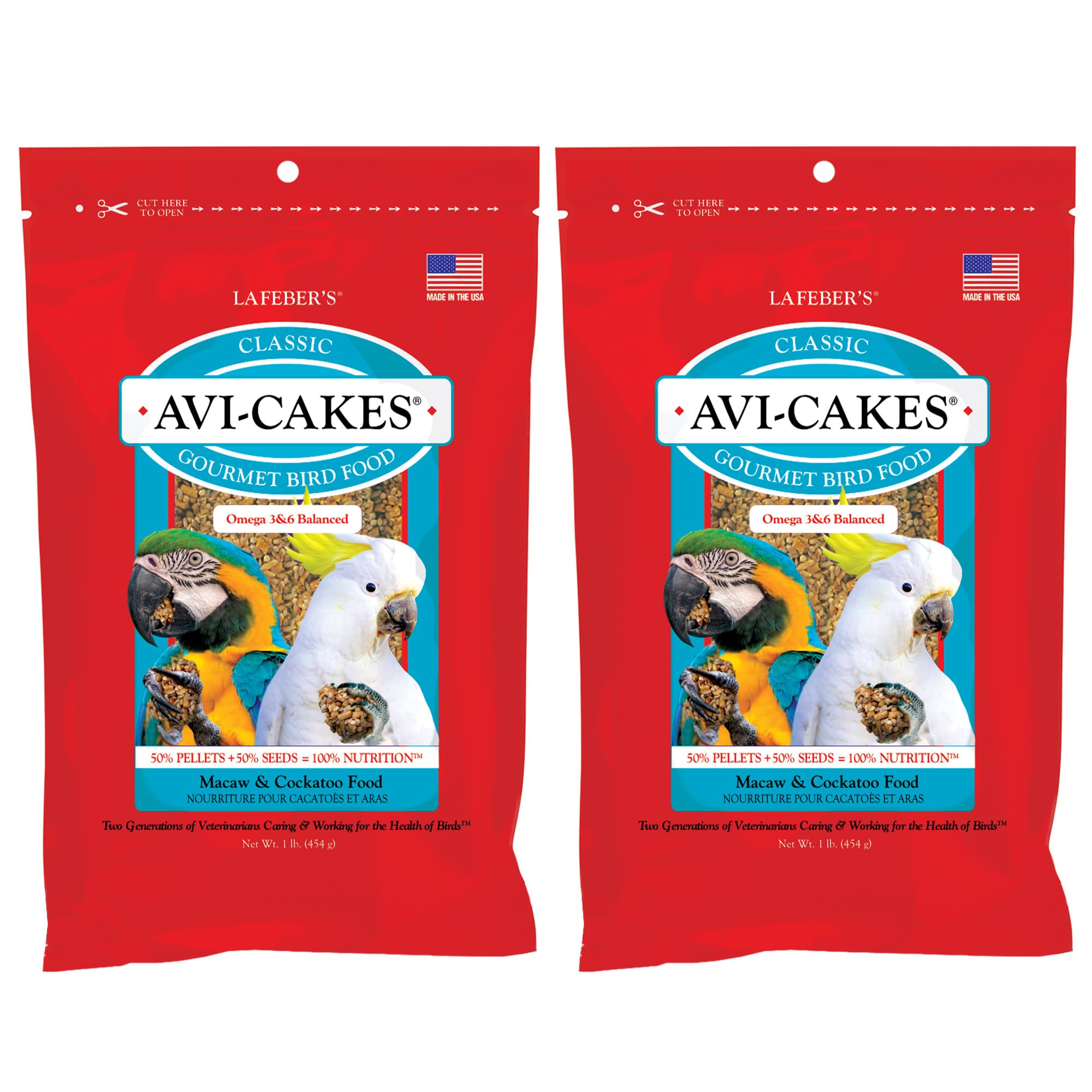 LAFEBER'S Classic Avi-Cakes Pet Bird Food, Made with Non-GMO and Human-Grade Ingredients, for Macaws & Cockatoos (1 Ib Pack of 2)
