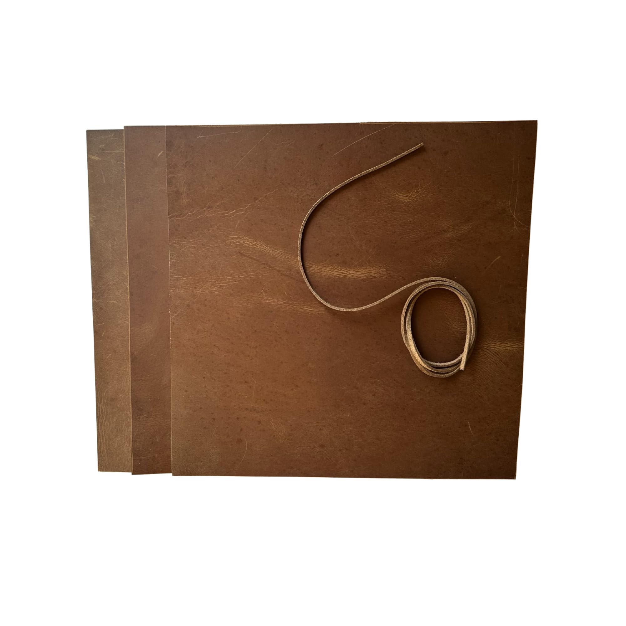 Gallanton Leather Squares for Crafts –3 Sheets (30x30 cm) + Cord (91cm) - Full Grain Buffalo Leather - Great for Leatherworking, Arts and Crafts, Jewelry, Wallets (Brown  , 30cm x 30cm)