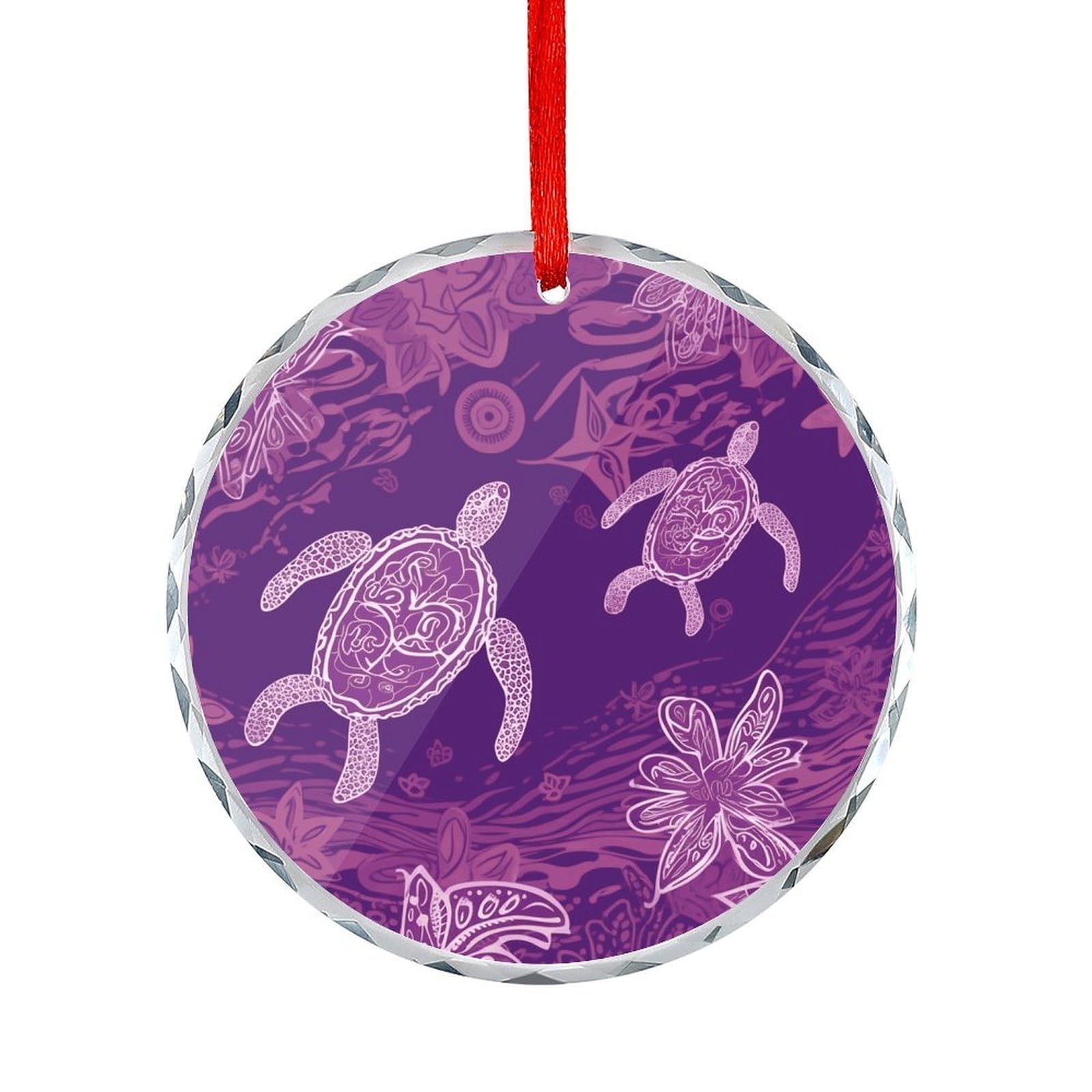Btcowzrv Style Hawaii With Purple Sea Turtle Round Ornament Hanging Pendant Decor