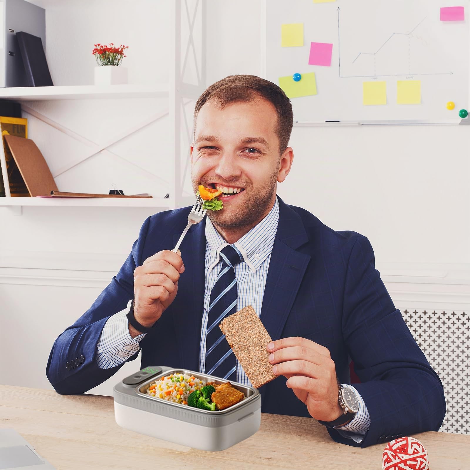 Elektrische Lunchbox, Thermo Lunchbox für Essen Heiß 80W Heated Lunch Box mit Akku Lunch Box Erwachsene mit Anzeige Temperatur Edelstahl Schale Warmhaltebox für Arbeit Reisen