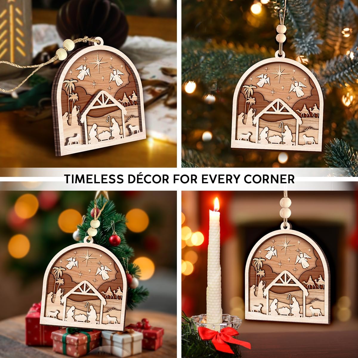 Nativity Scene Ornaments 2025 - Holy Family Christmas Ornament for Tree Decor, Catholic & Religious Gift for Women, Church Gifts for Men, Family, Friends, Wooden Nativity Ornament - Image 6