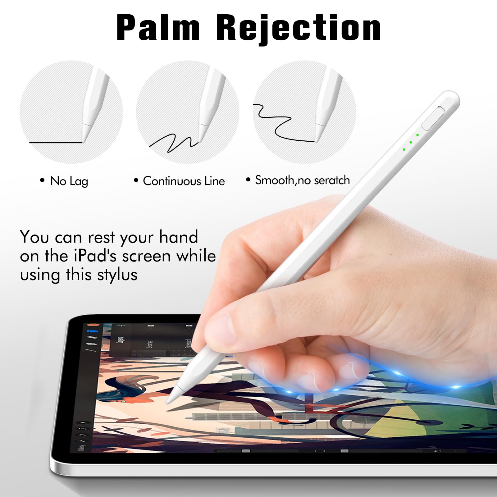 Stylus Pen for Apple iPad, Active Pencil 1st/2nd Generation with Palm Rejection, Tilt Sensitivity, Rechargeable, Work for iPad 6-10, iPad Mini 5/6, iPad Air 3-5, iPad Pro 11