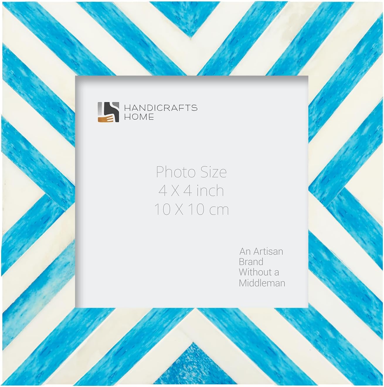 Picture Frames Photo Frame Chevron Herringbone Vintage Wooden Handmade Naturals Bone Classic Turq 4x4 Inch