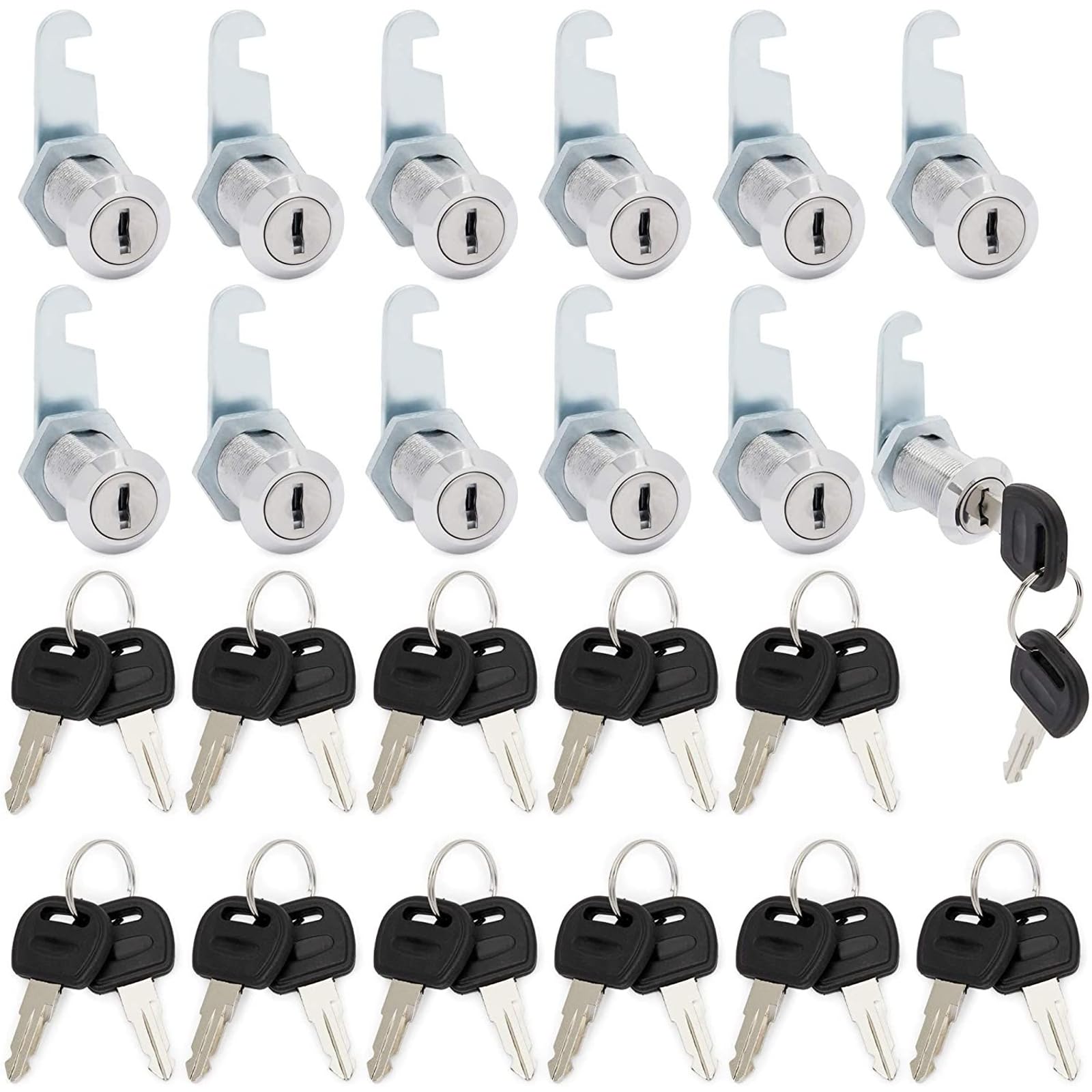 12 Pack Stockroom Plus Cabinet Cam Lock with Key, 1-1/8” (28.58 mm) Cylinder Lock for Tool Box