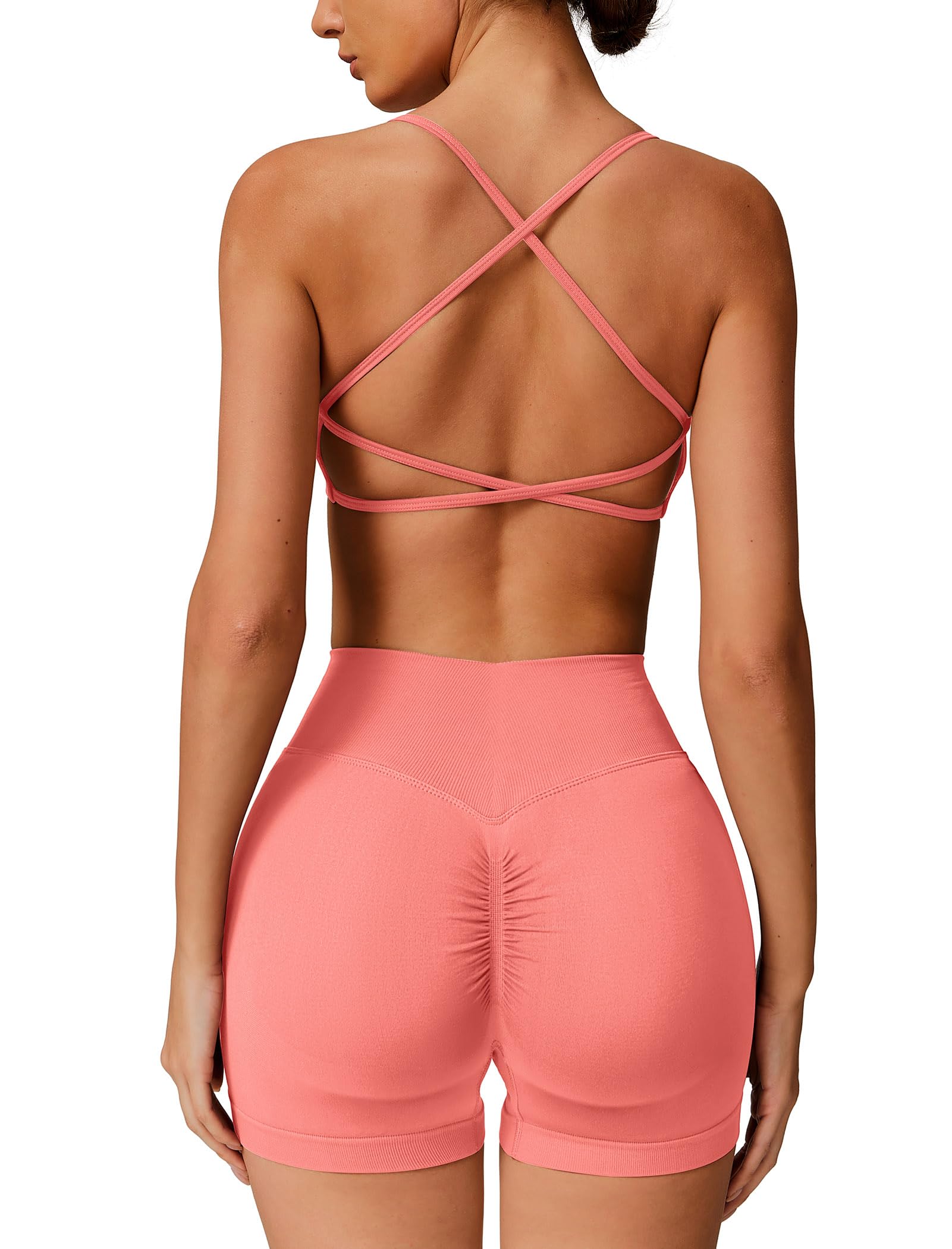 ABOCIW Womens Seamless Workout Sets Backless Sports Bra Scrunch Butt High Waist Gym Shorts 2 Piece Outfits