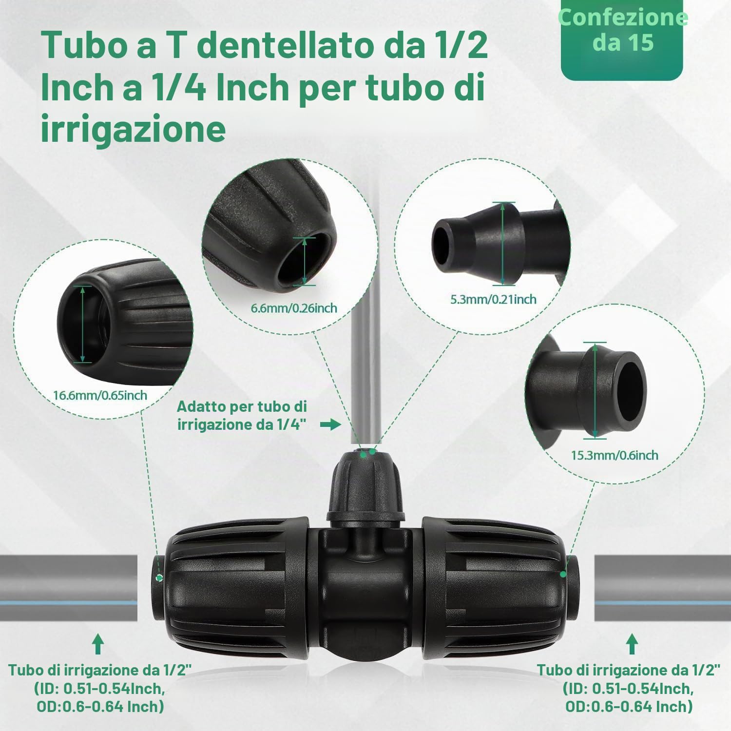 15 pezzi Connettore da giardino 16mm a 4/7 Connettore a T con chiusura a spillo da giardino per tubo in PE Irrigazione da giardino Irrigazione Irrigazione