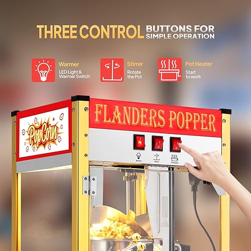 Miniatura 5 de ROVSUN Máquina de palomitas de maíz de 10 onzas con carrito, ruedas y hervidor de agua que hace hasta 4 galones, máquina de palomitas de maíz con